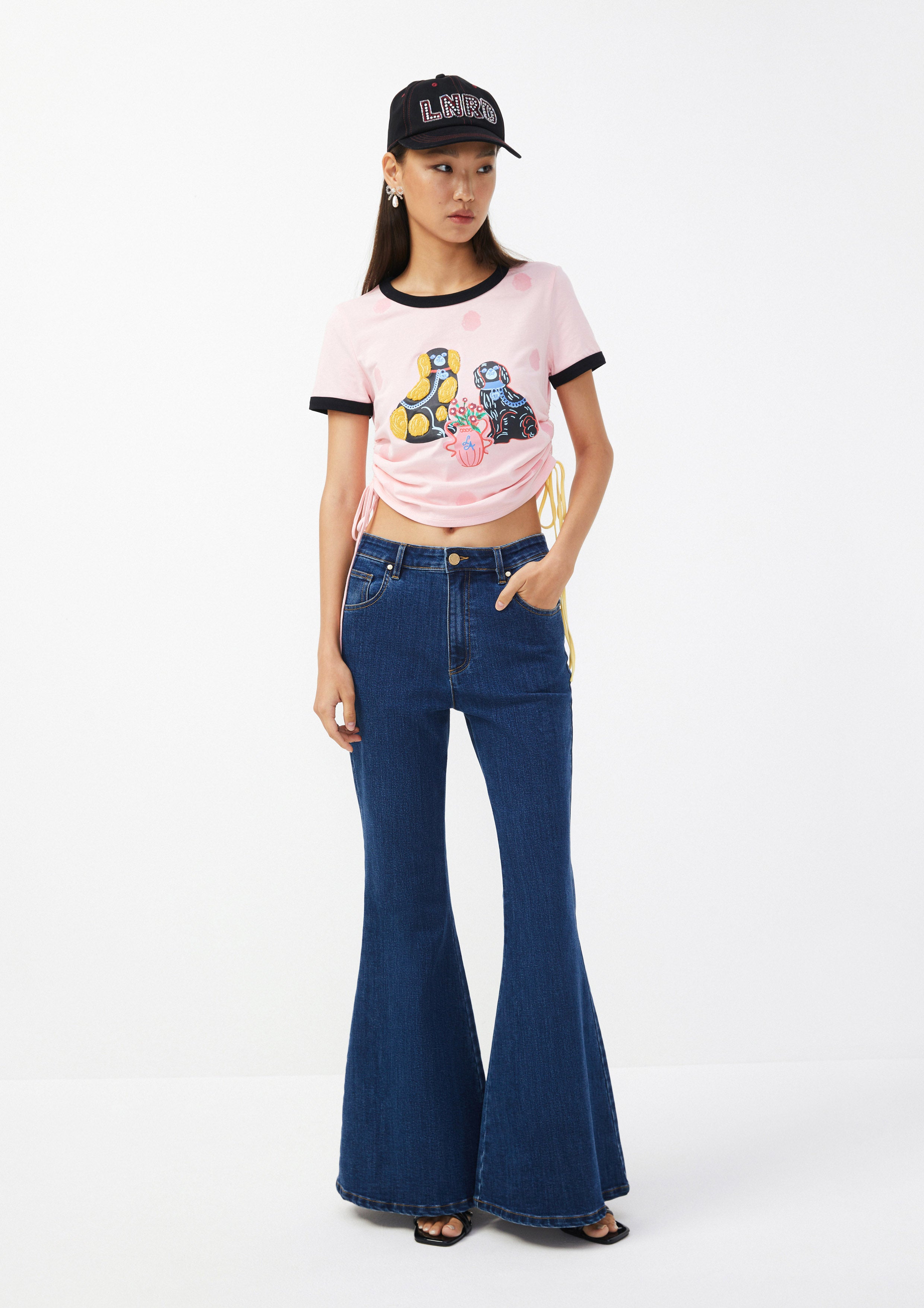 Dog Graphic Ruched Crop Top