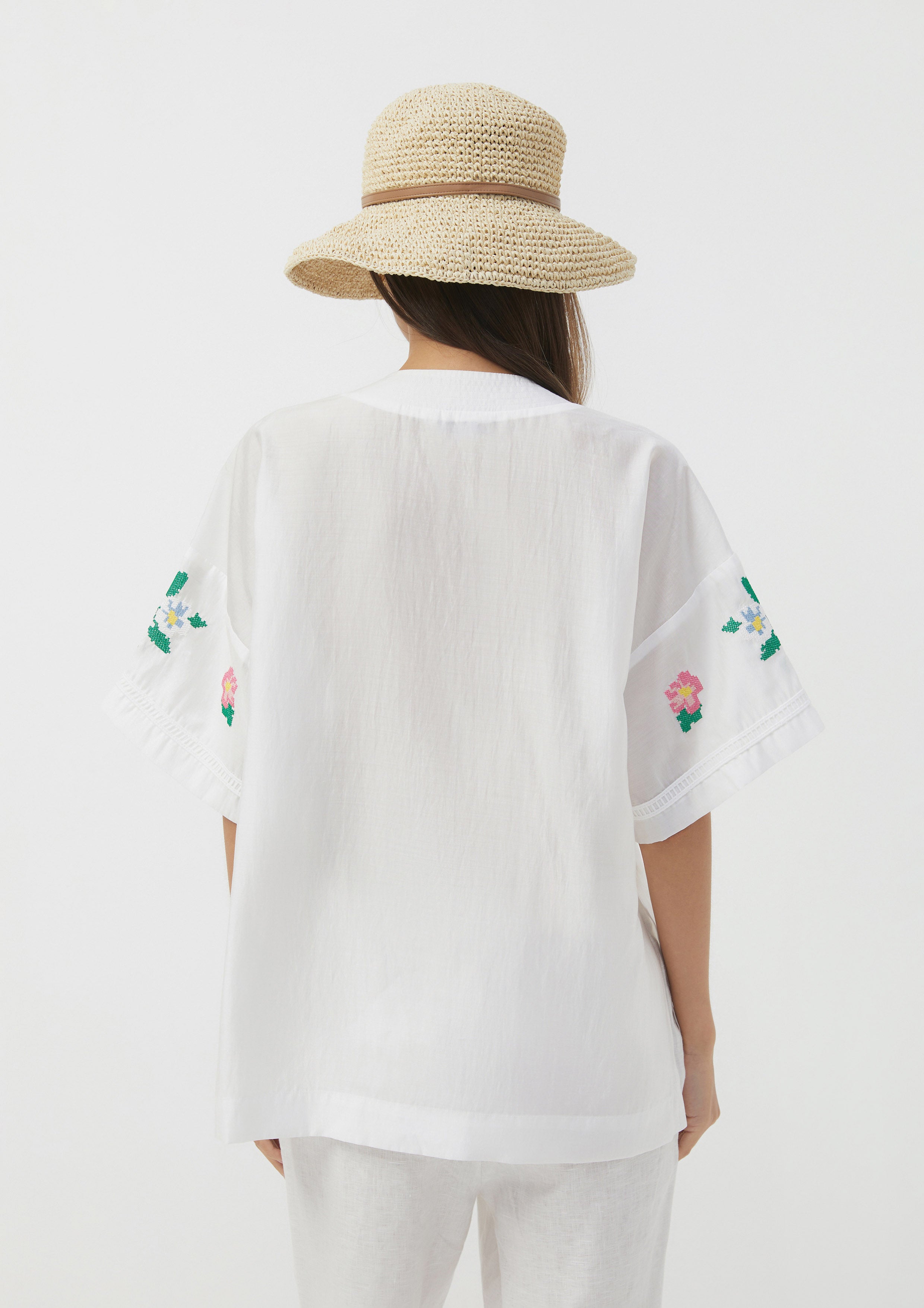 เสื้อทูนิก ปักครอสติช ลายดอกไม้ Scandi Folk Art