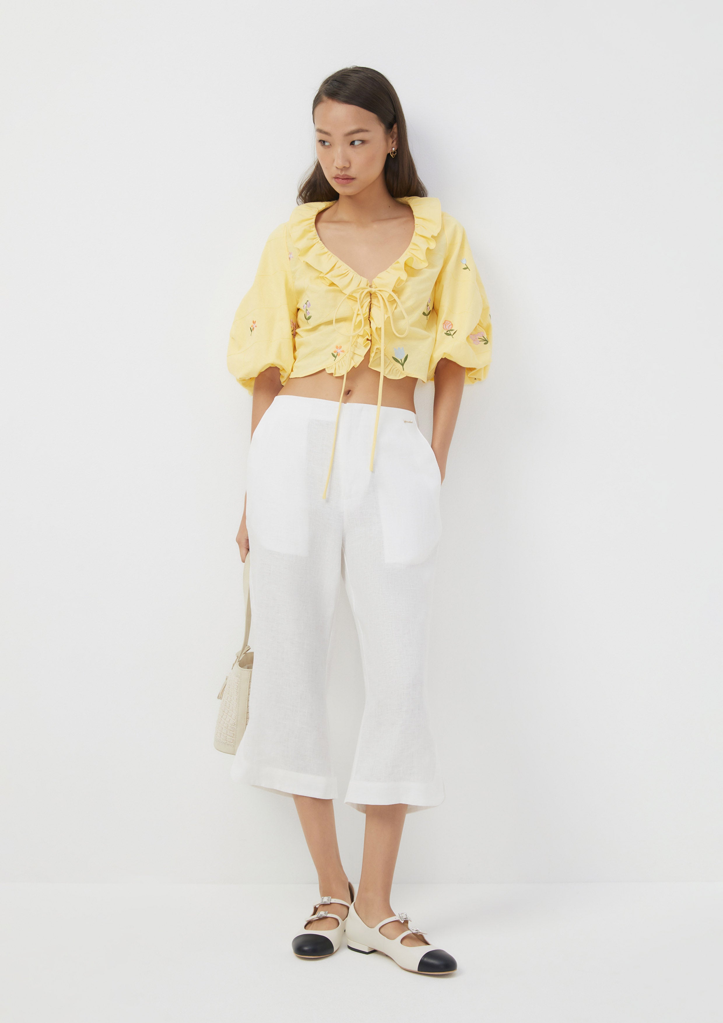 Linen Cropped Wide-Leg Pants Ember Mirage
