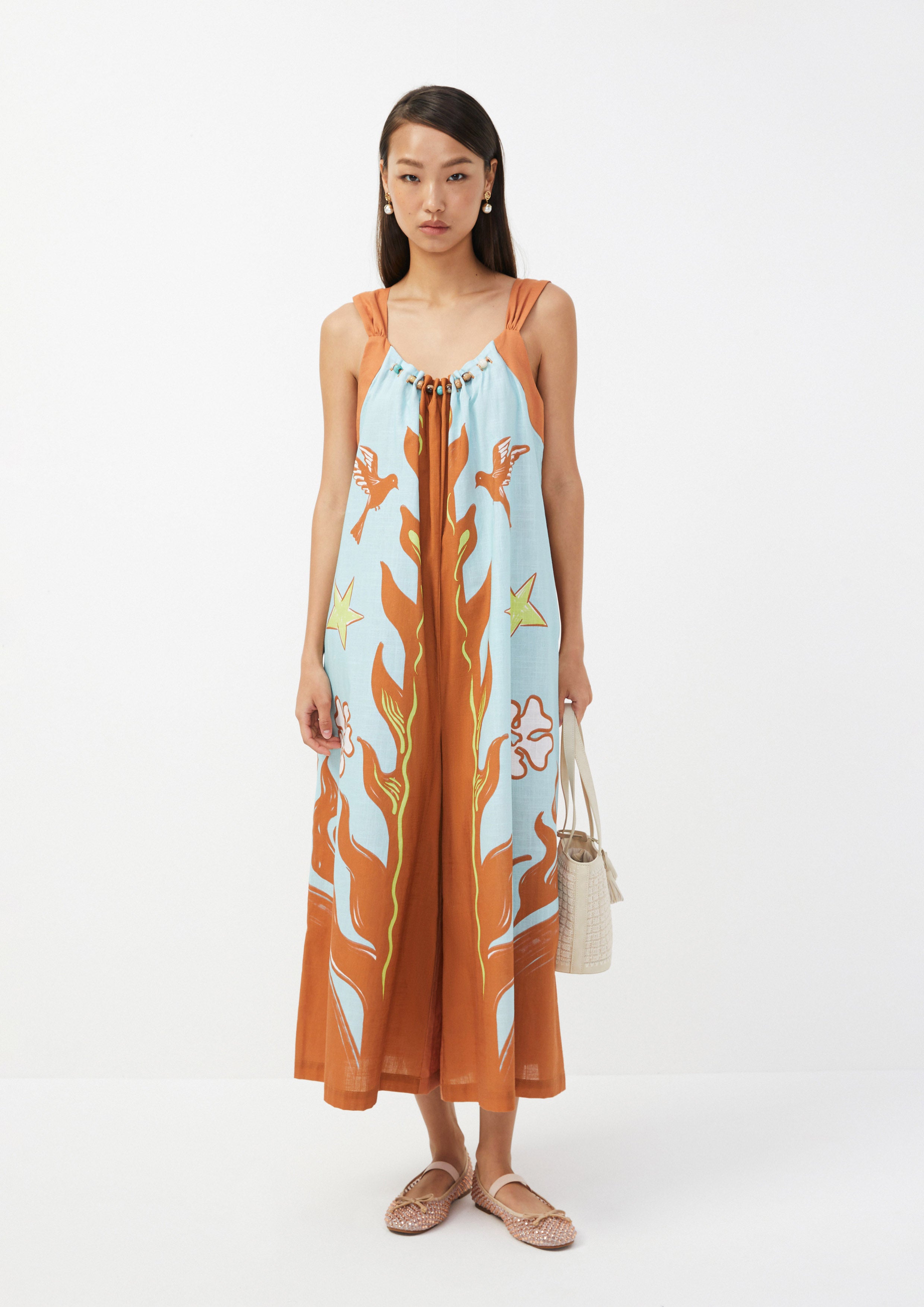 Printed Bird and Floral Wide-Leg Jumpsuit Ember Mirage