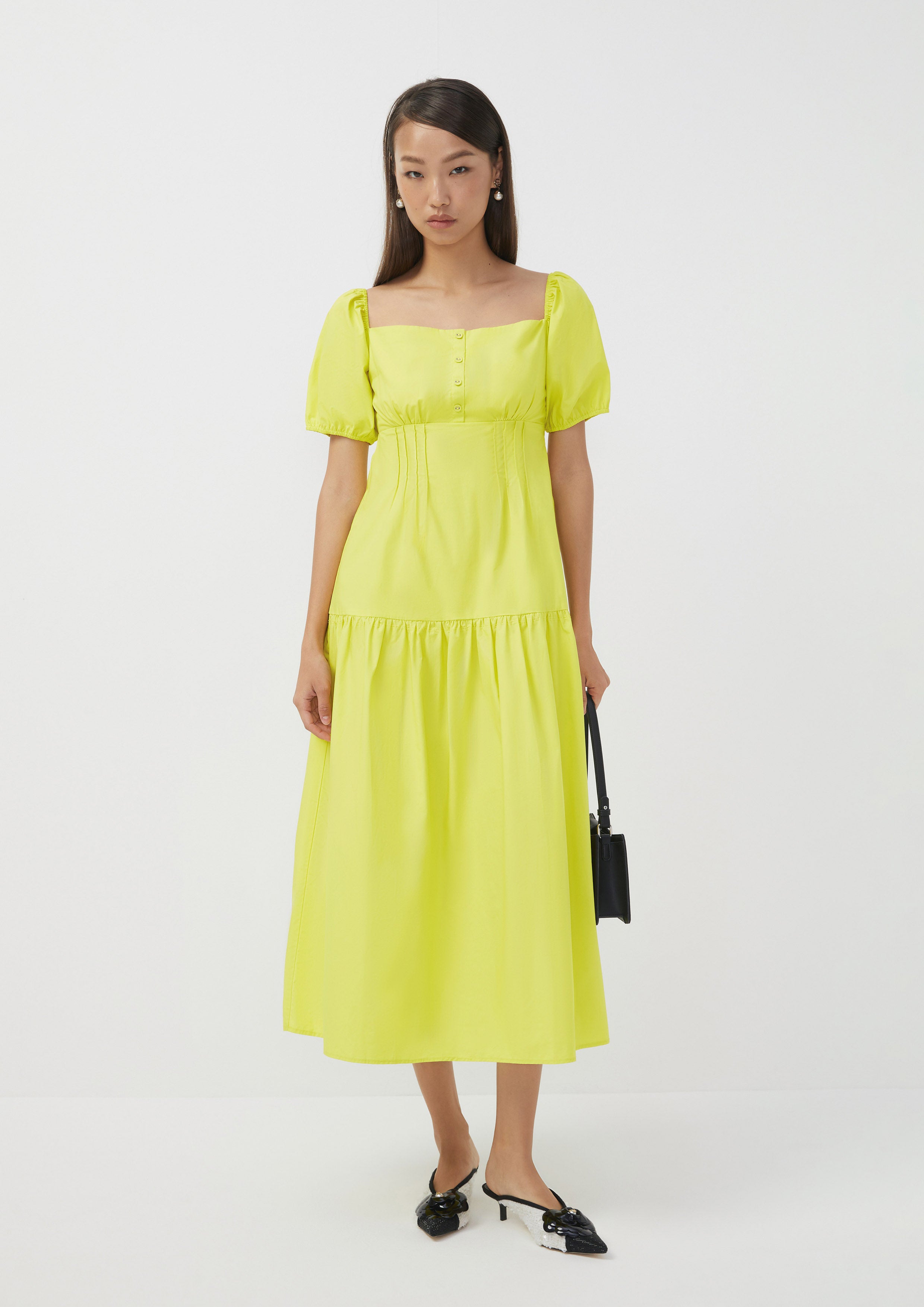 Pleated Empire Waist Puff Sleeve Dress Ember Mirage