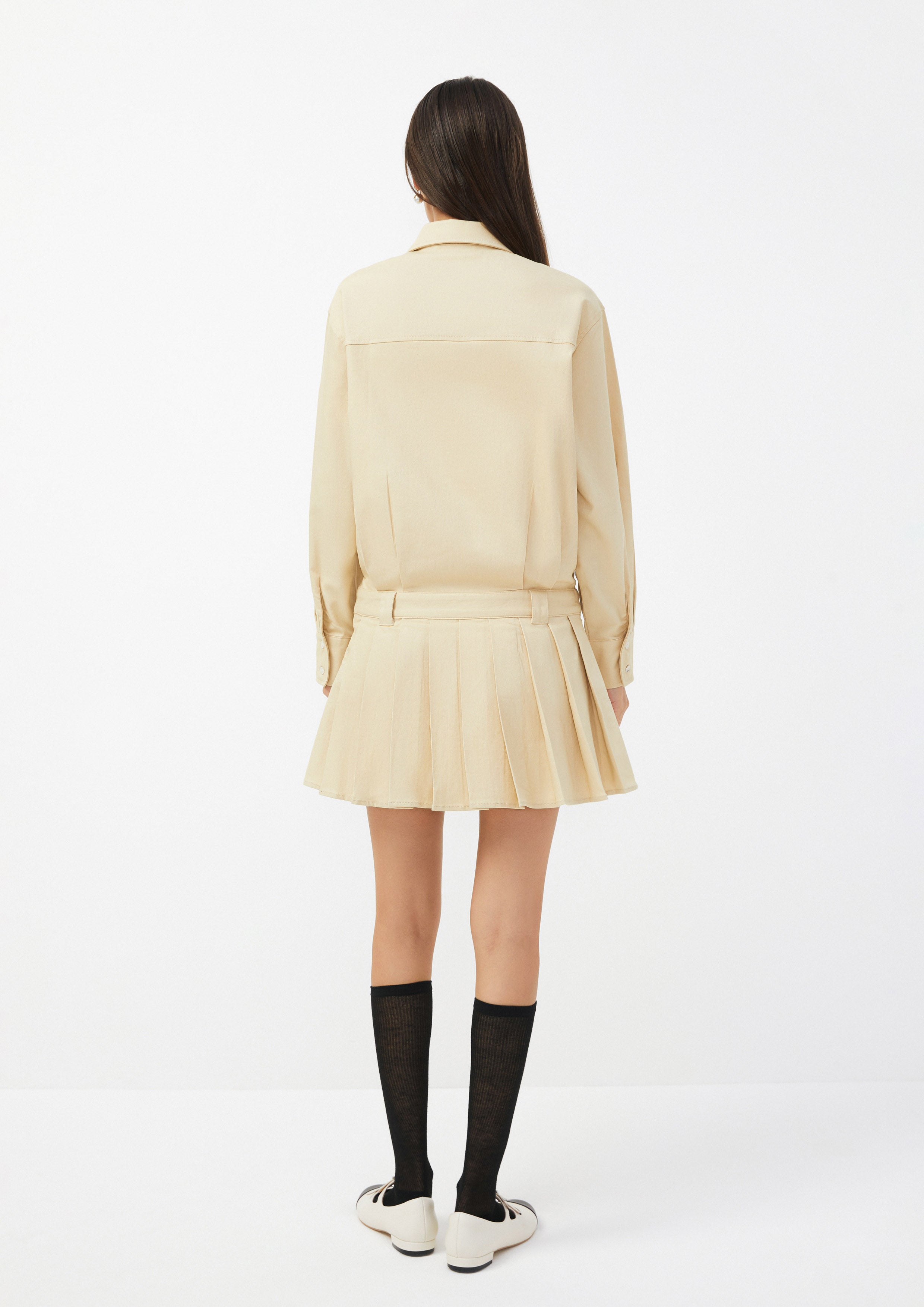 Long Sleeve Shirt Dress with Pleated Skirt Detail Urban Retreat