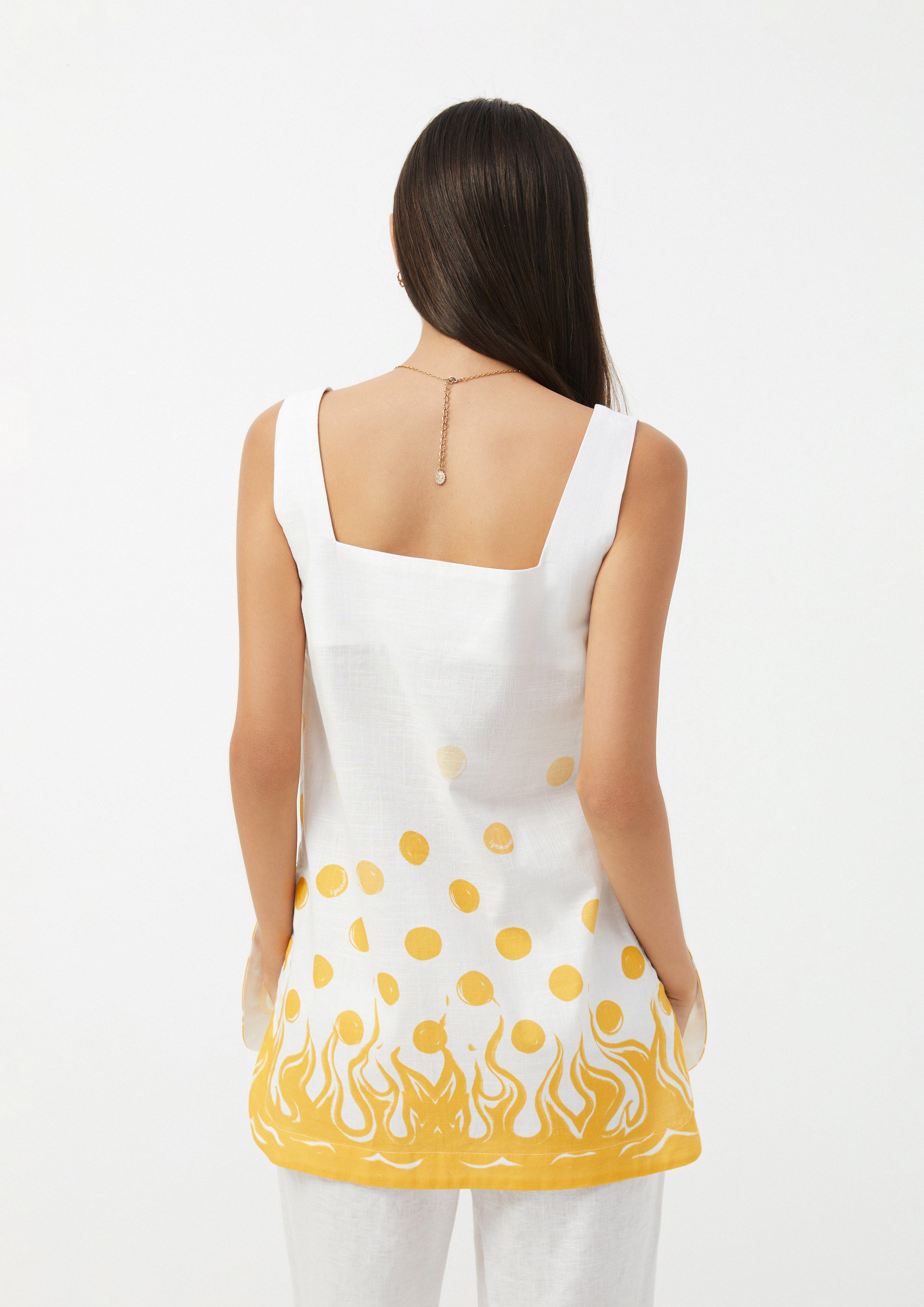 Flame Dot Printed Square Neck Top Ember Mirage