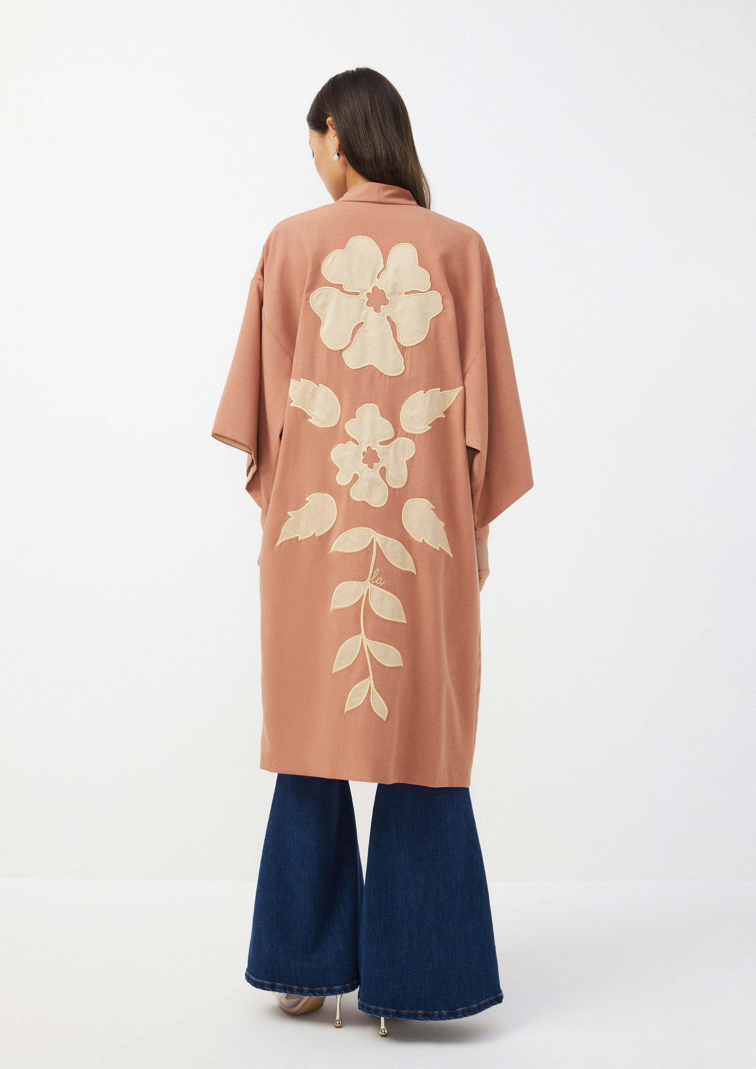 Floral Embroidered Kimono Coat Ember Mirage