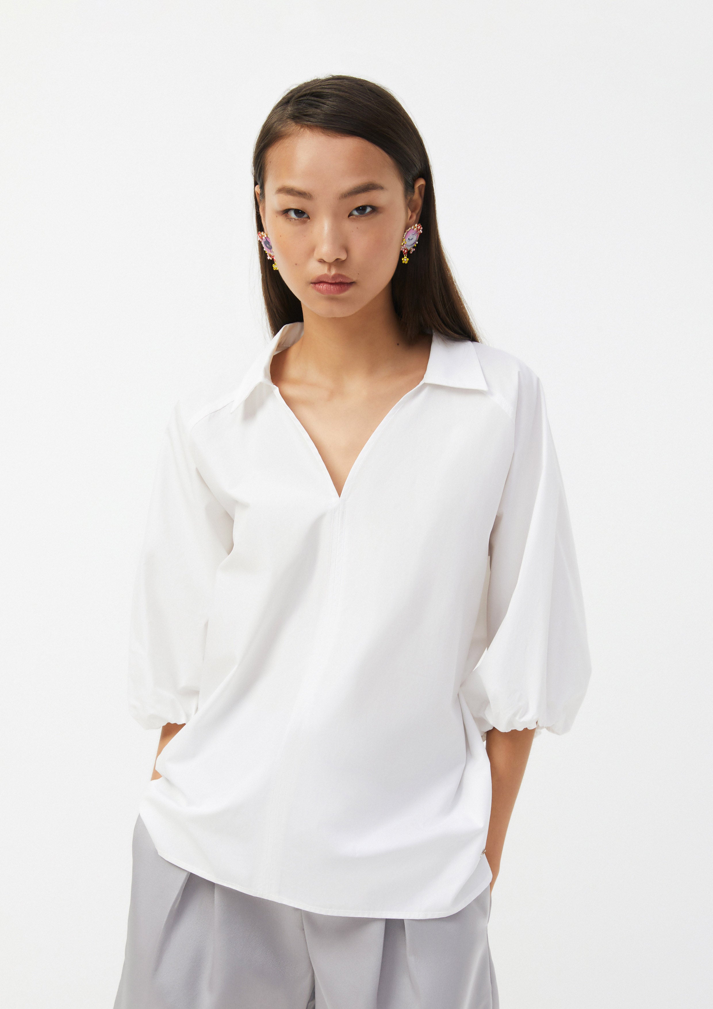 Balloon Sleeve V-Neck Blouse Ember Mirage