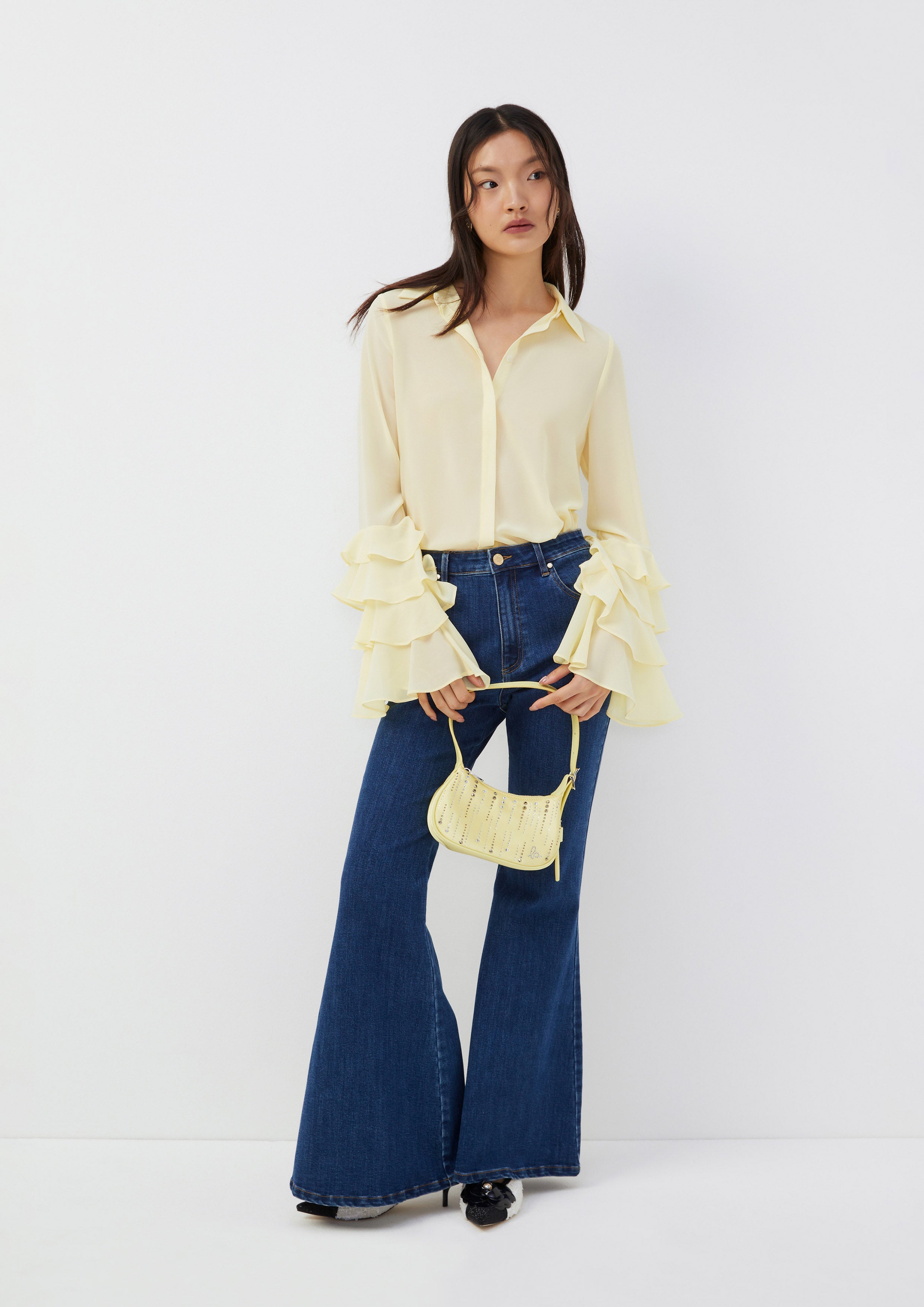 Shirt with Layered Ruffle Sleeves Folk Bloom