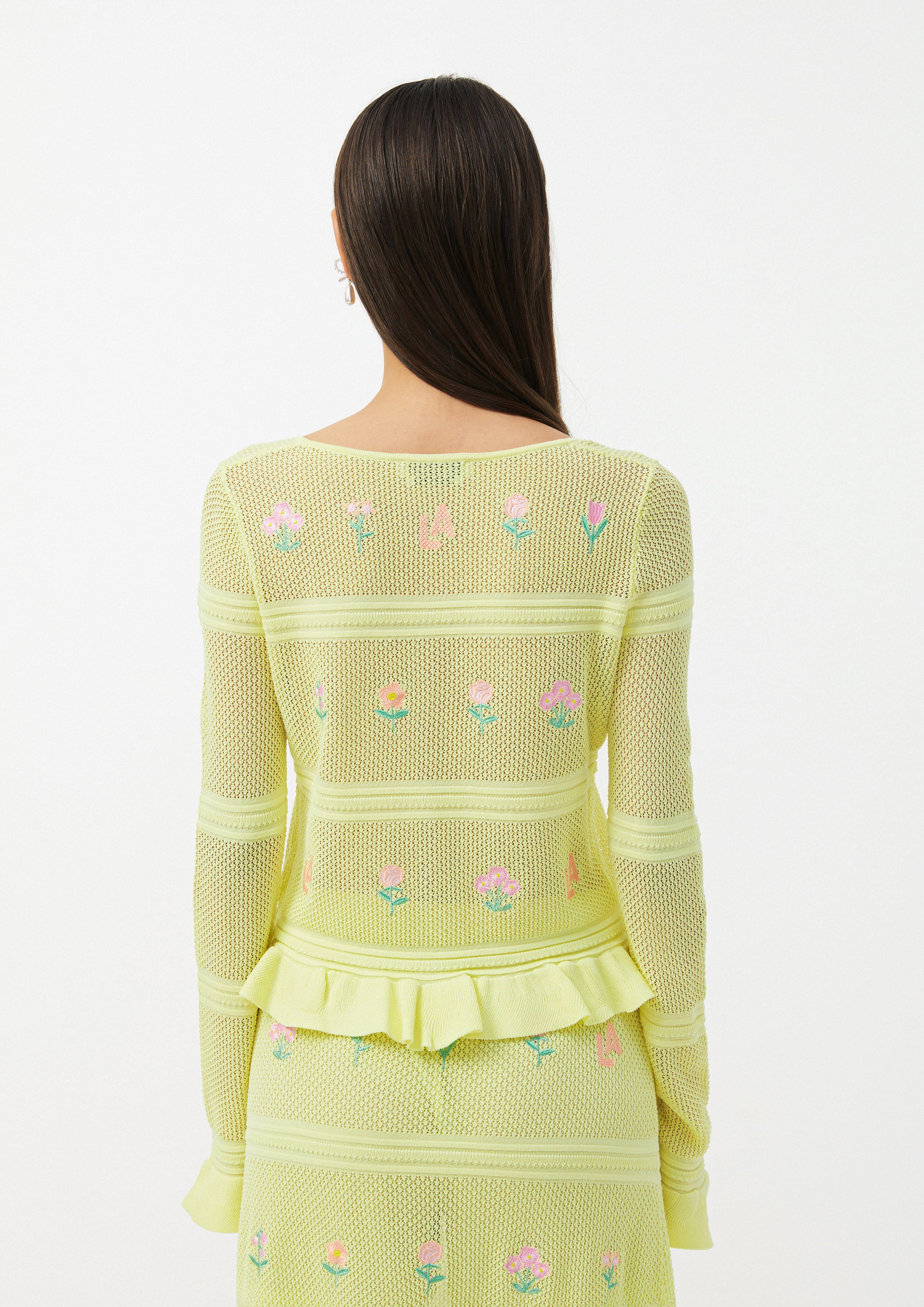 Shimmer Knit Cardigan with Floral Embroidery Folk Bloom
