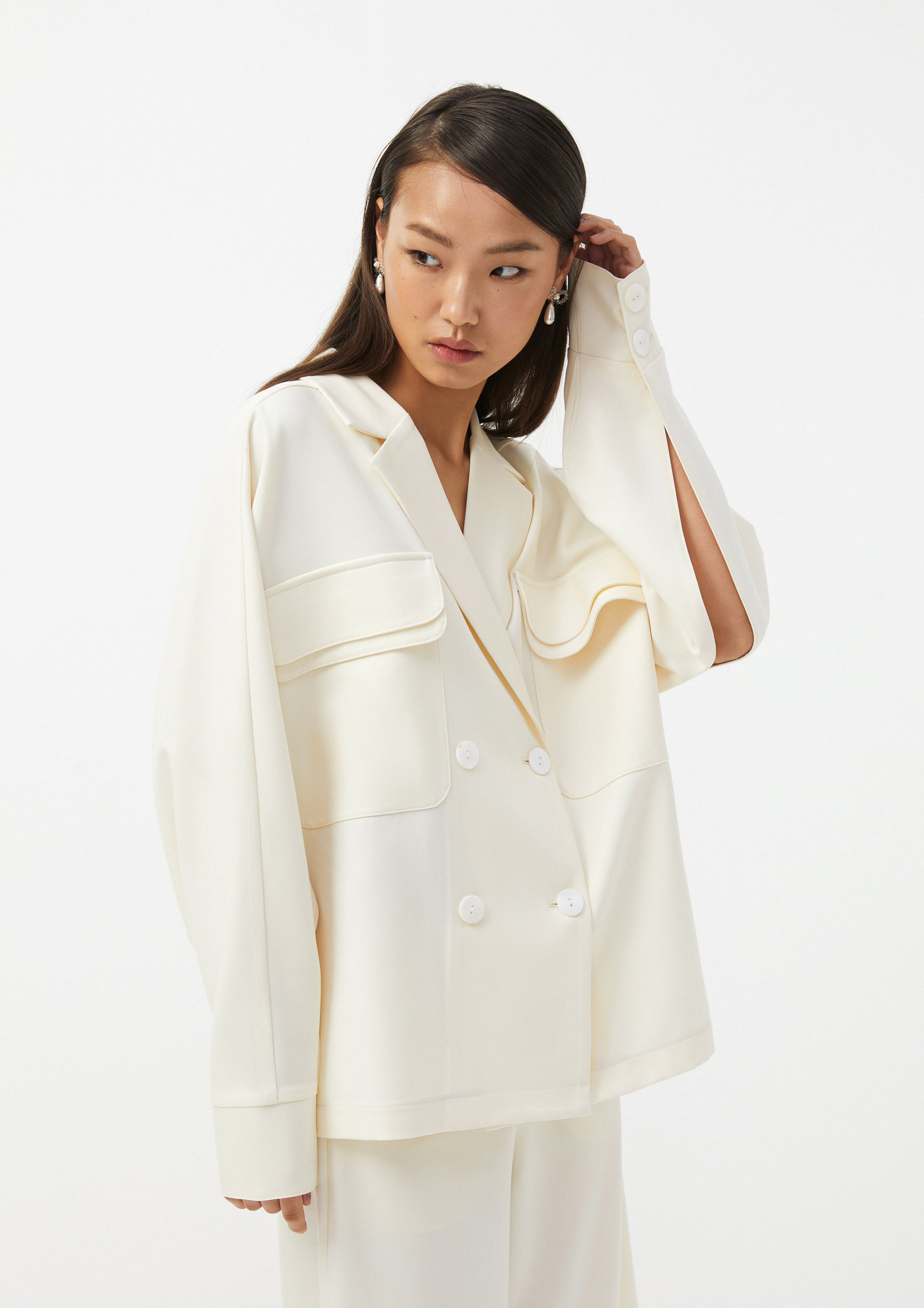 Oversized Double-Breasted Blazer Scandi Folk Art