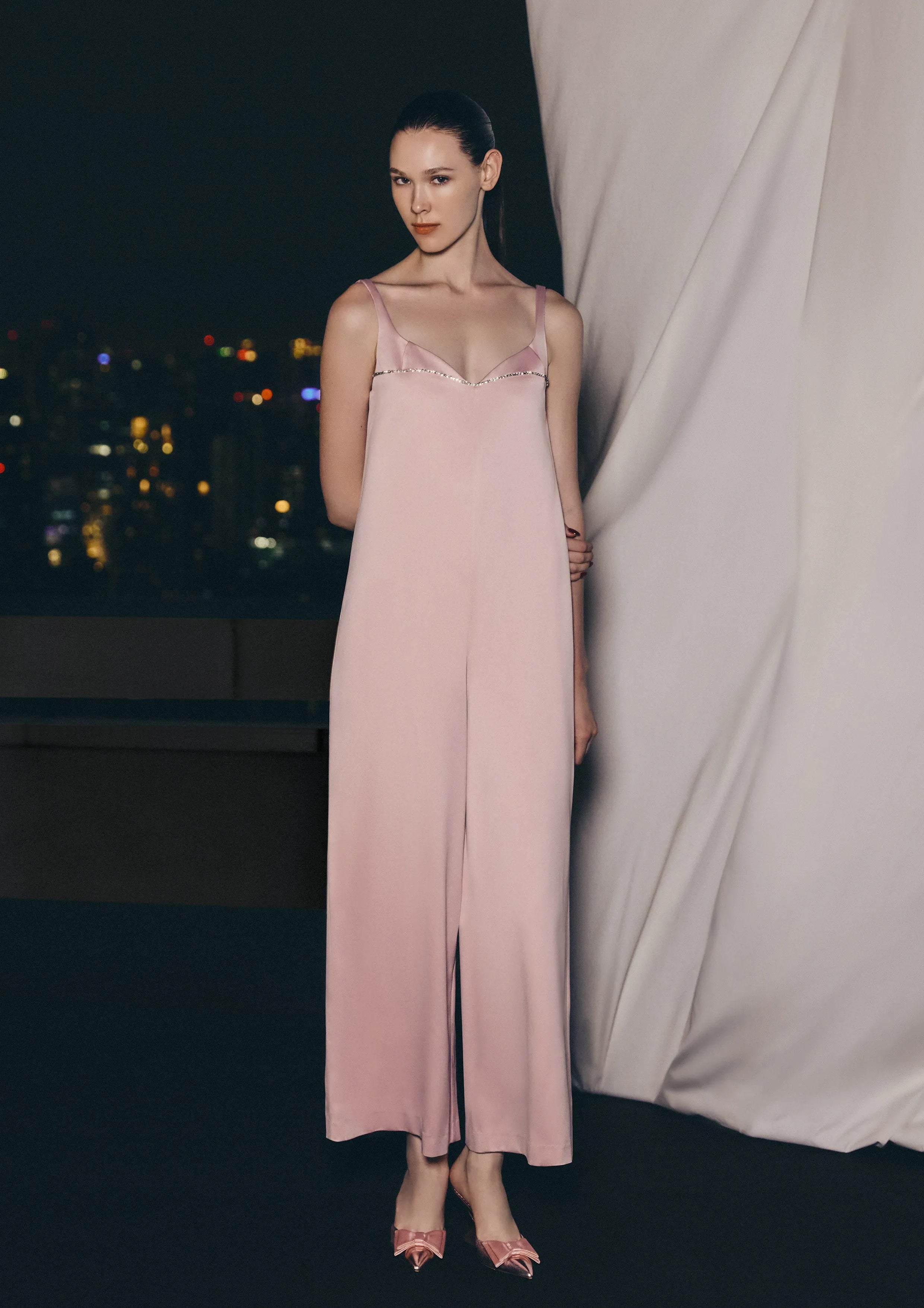 Rhinestones Sleeveless Wide-Leg Jumpsuit Soleviva Vacation Collection