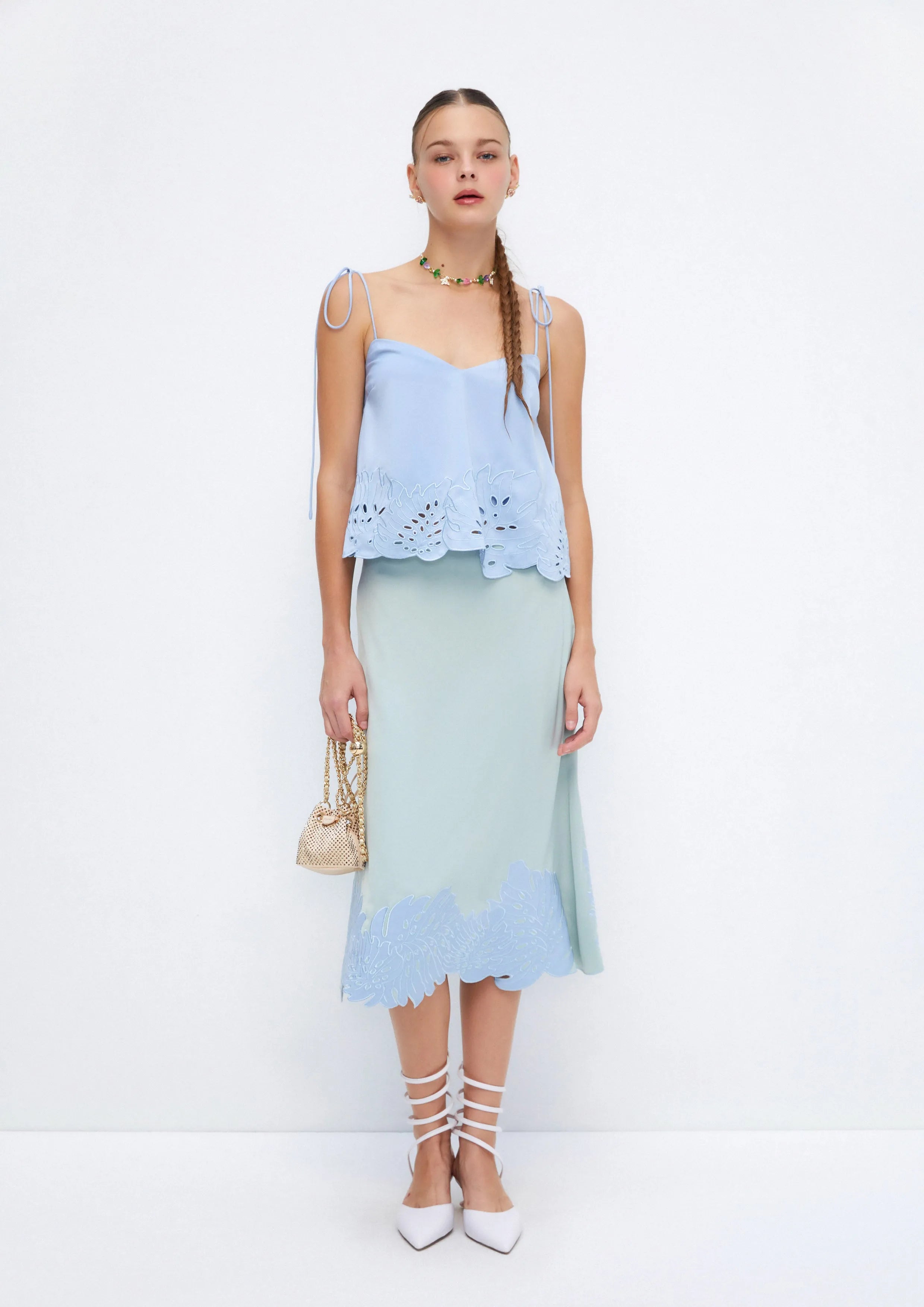 Monstera Leaf Cutwork Midi Skirt Soleviva Vacation Collection