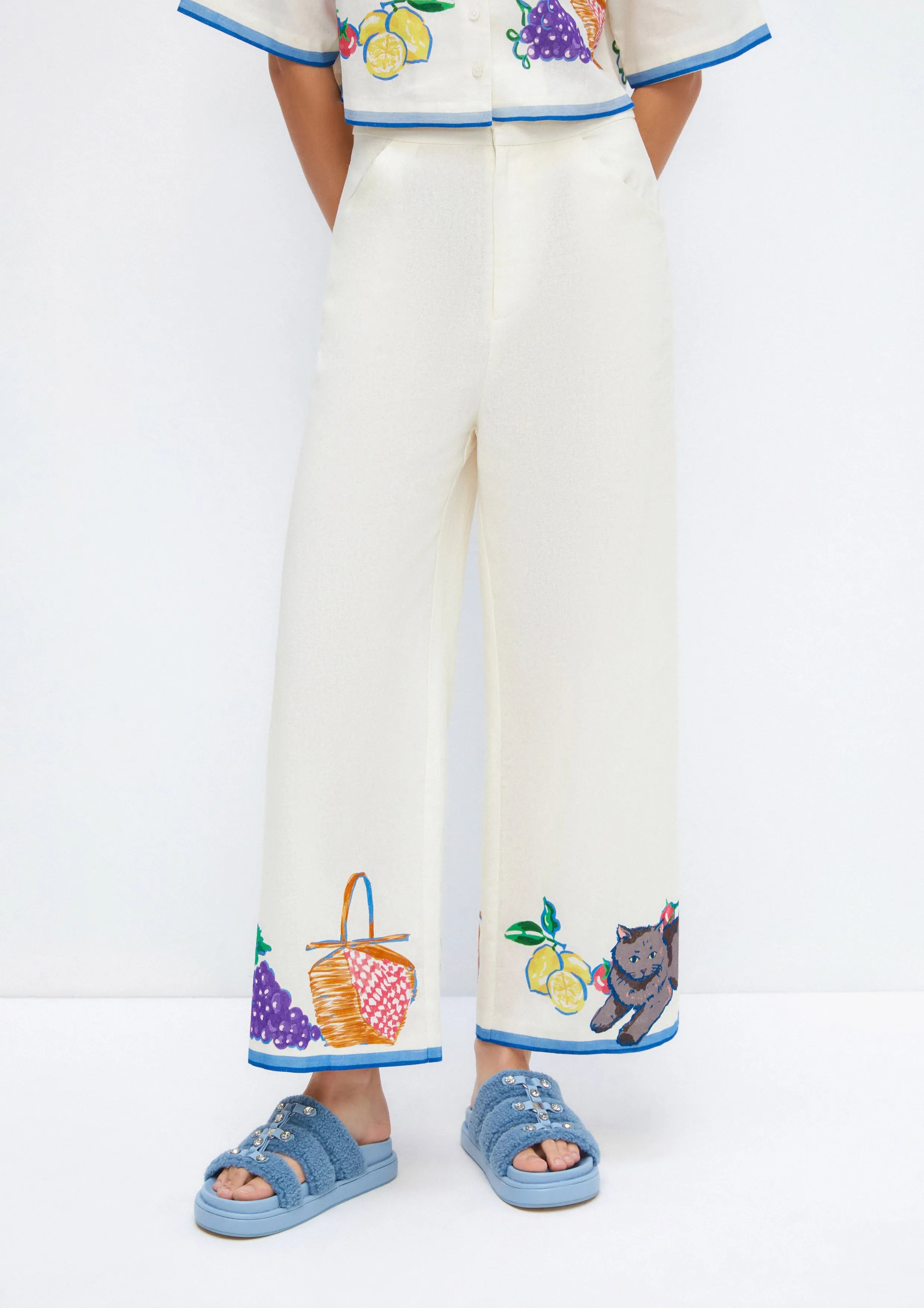 Garden Picnic Printed Wide-Leg Pants Soleviva Vacation Collection