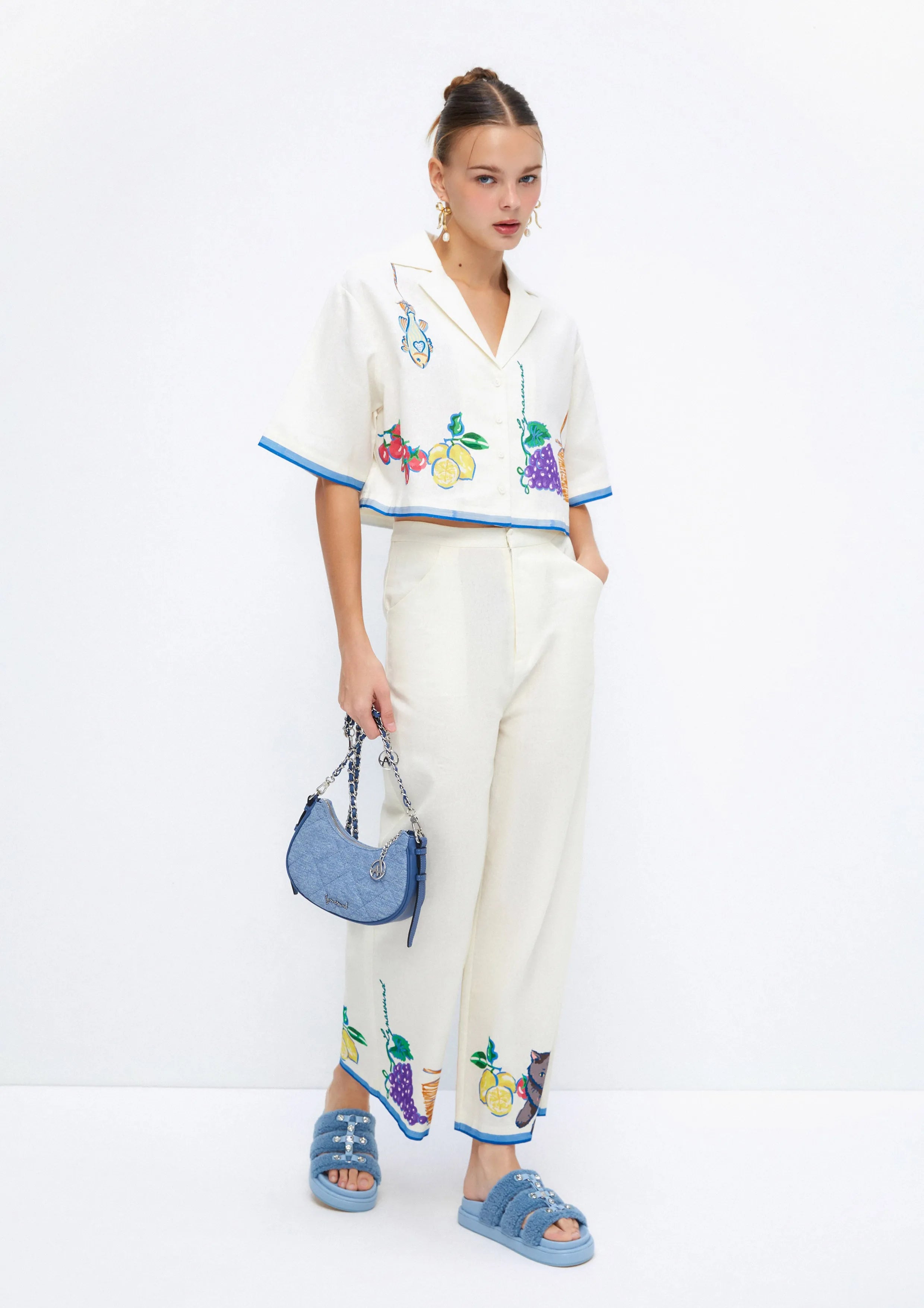 Garden Picnic Printed Wide-Leg Pants Soleviva Vacation Collection