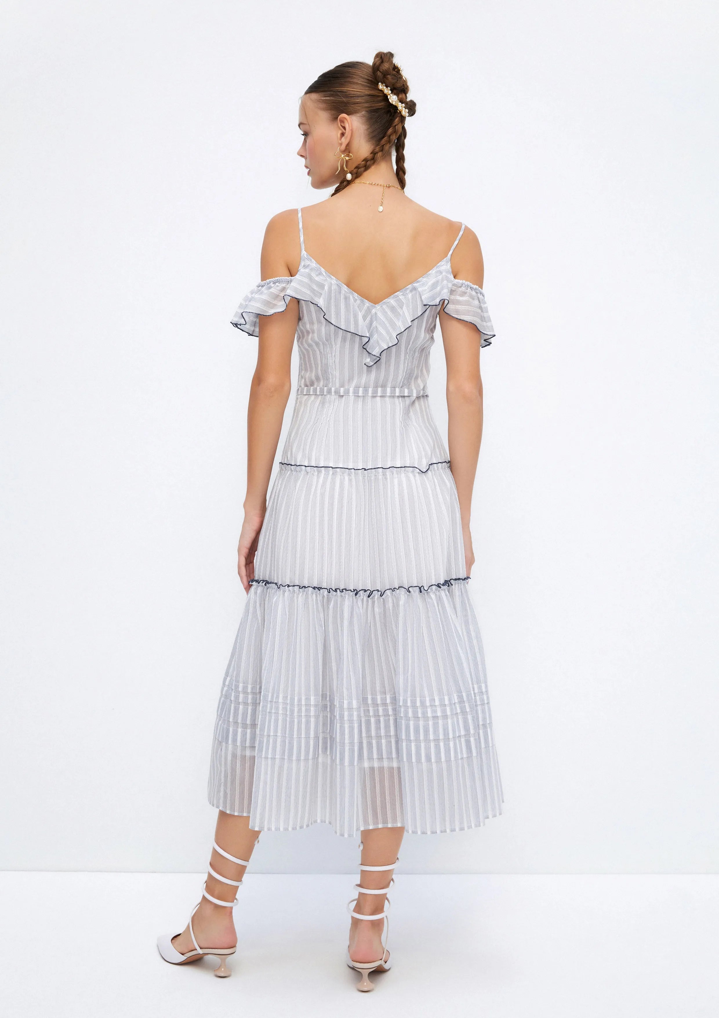 Striped Ruffle Tiered Midi Dress Soleviva Vacation Collection
