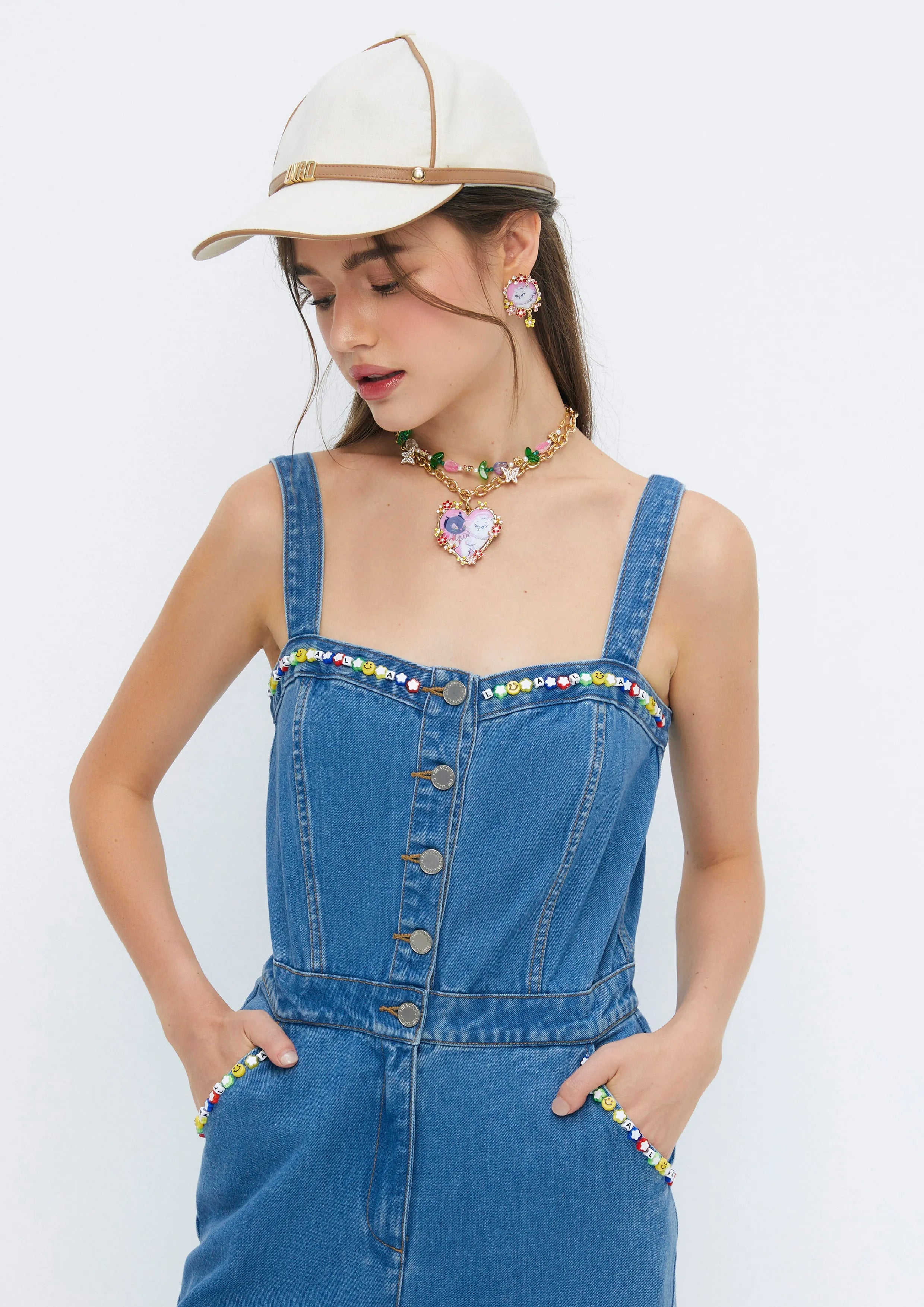 Colourful Beads Denim Jumpsuit Soleviva Vacation Collection