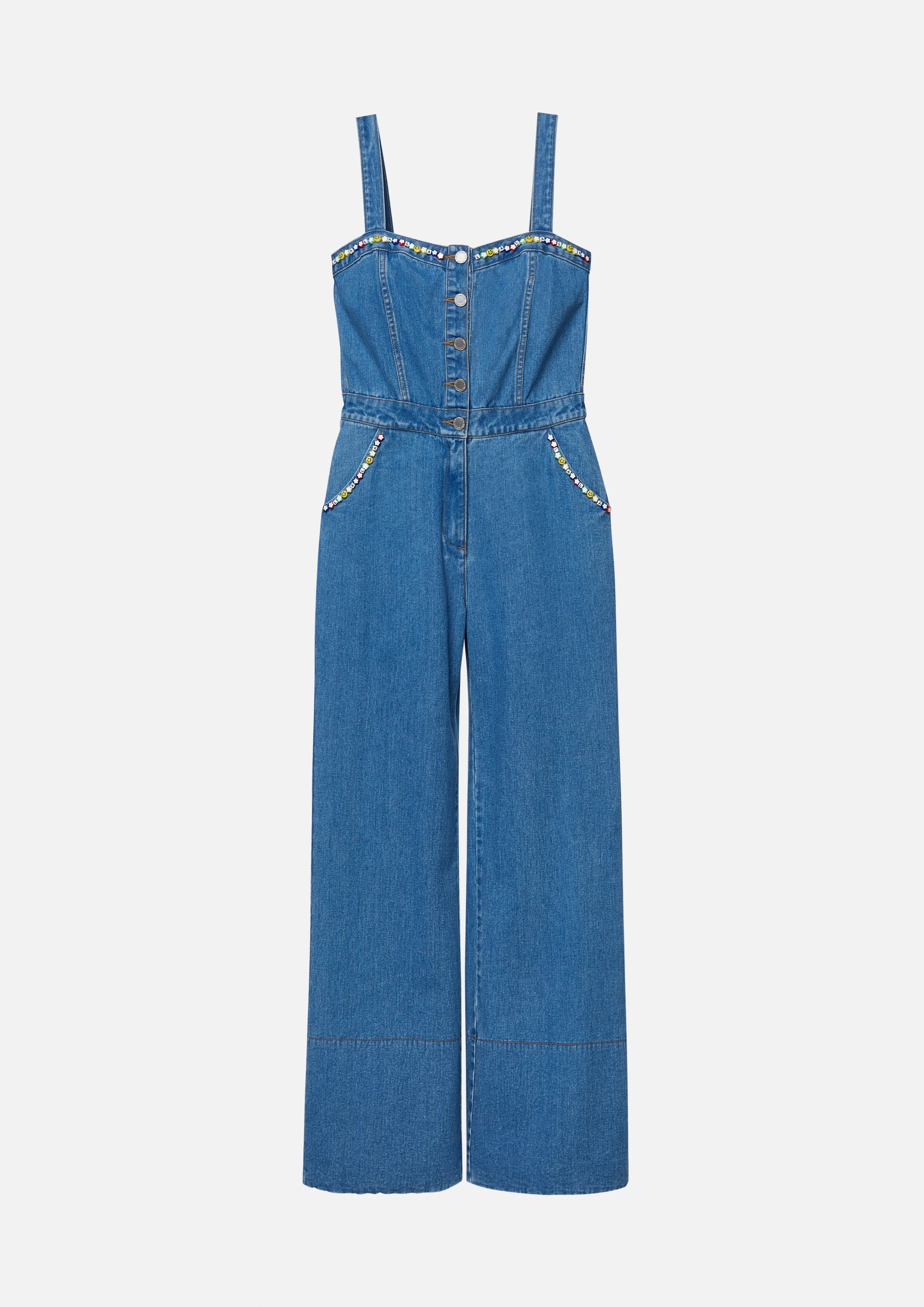 Colourful Beads Denim Jumpsuit Soleviva Vacation Collection