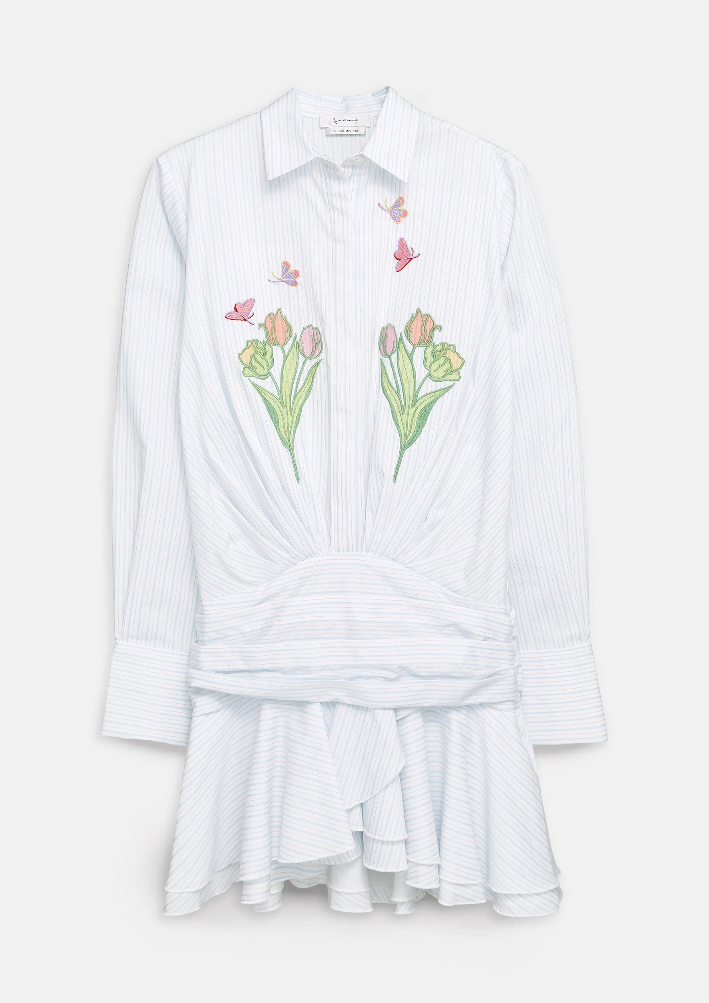 Floral Embroidery Striped Long Sleeve Mini Shirt Dress Quirk Quest Collection