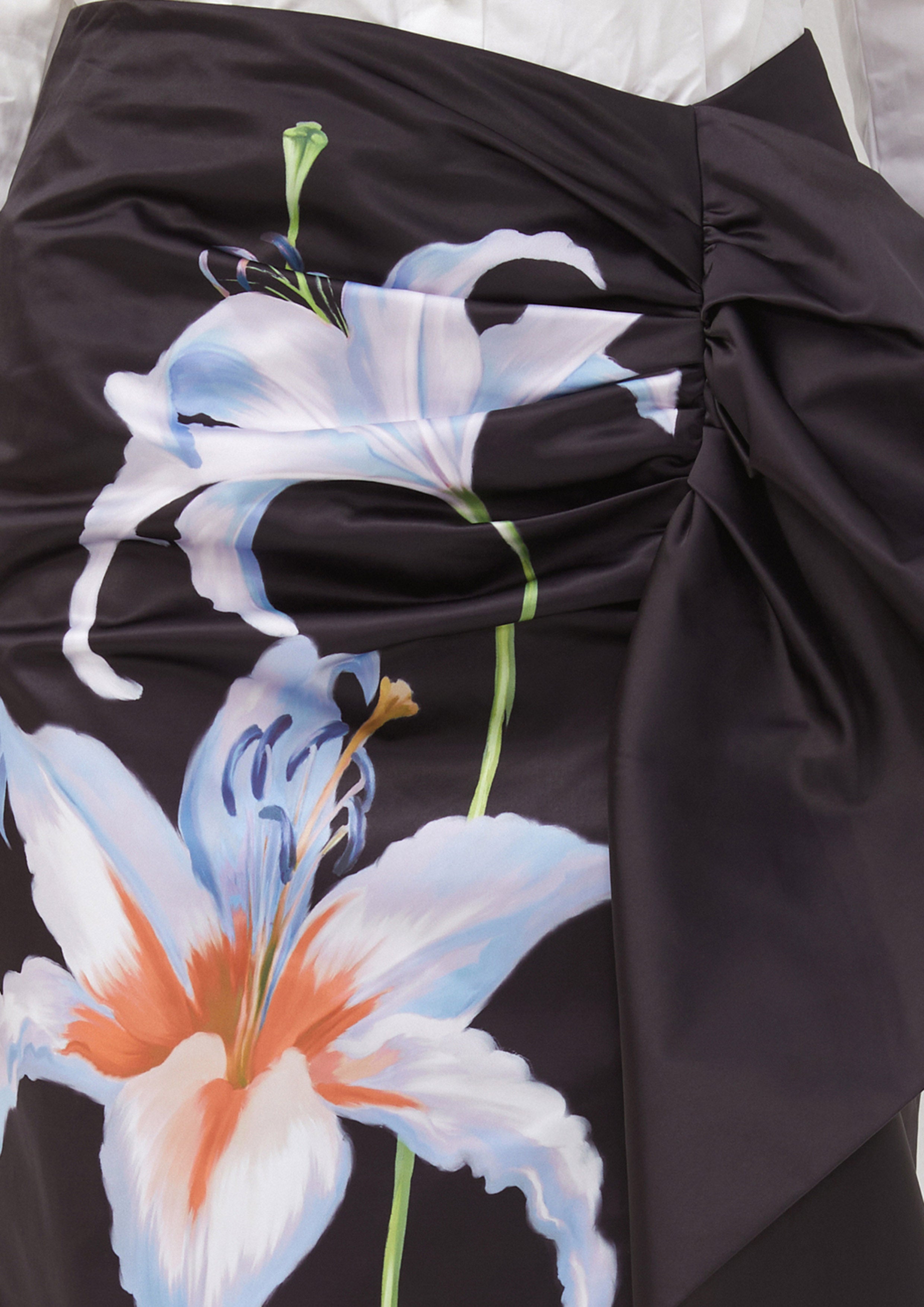 Floral Satin Draped Skirt with Side Ruffle Living Life In Full Bloom
