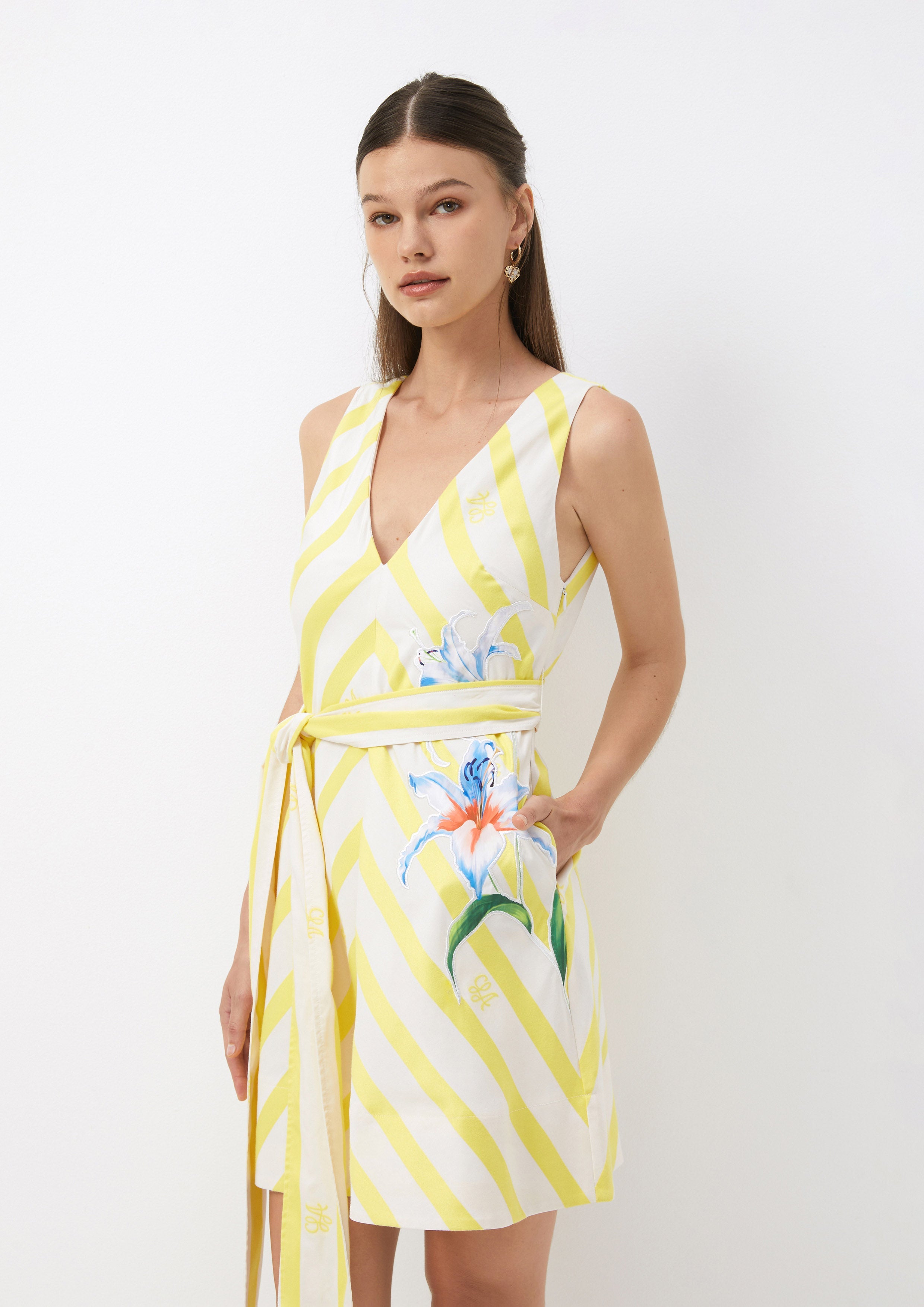Sleeveless Mini Dress with Floral Waist Detail I'm Talking Flowers