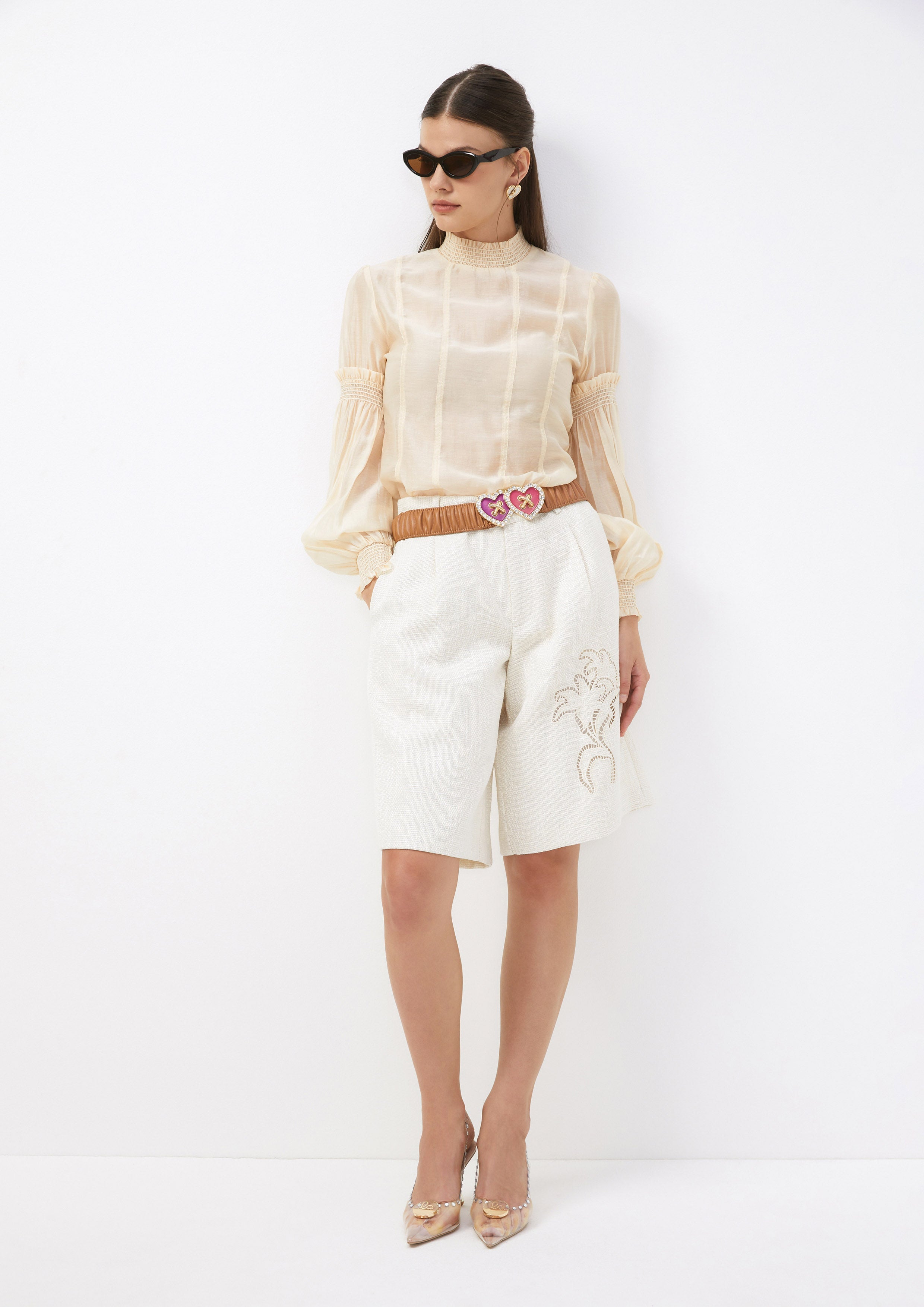 Shirred High Neck Blouse I'm Talking Flowers