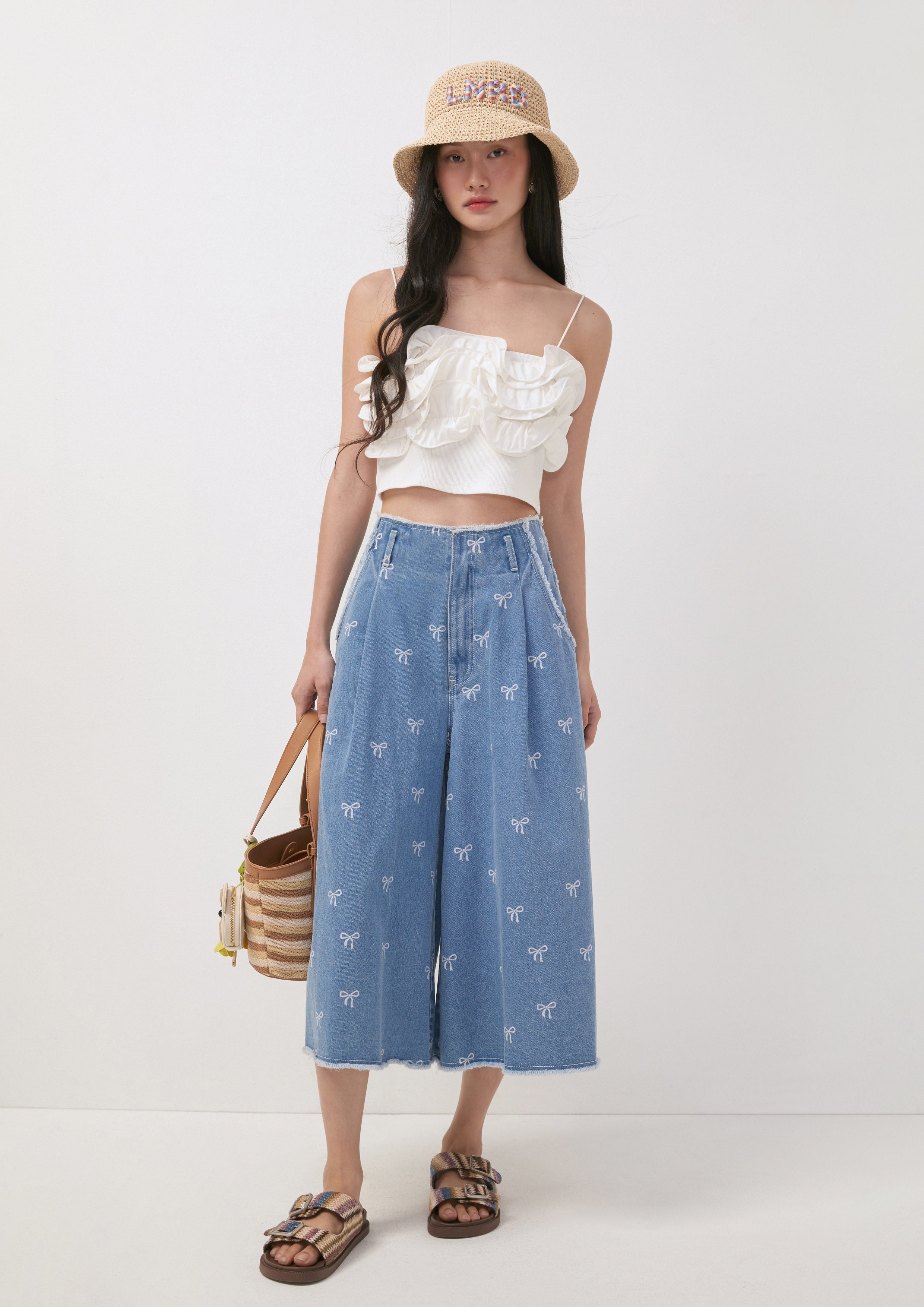 กางเกง ทรงคูลอต ขากว้าง ลายโบว์ Sweet Summertime