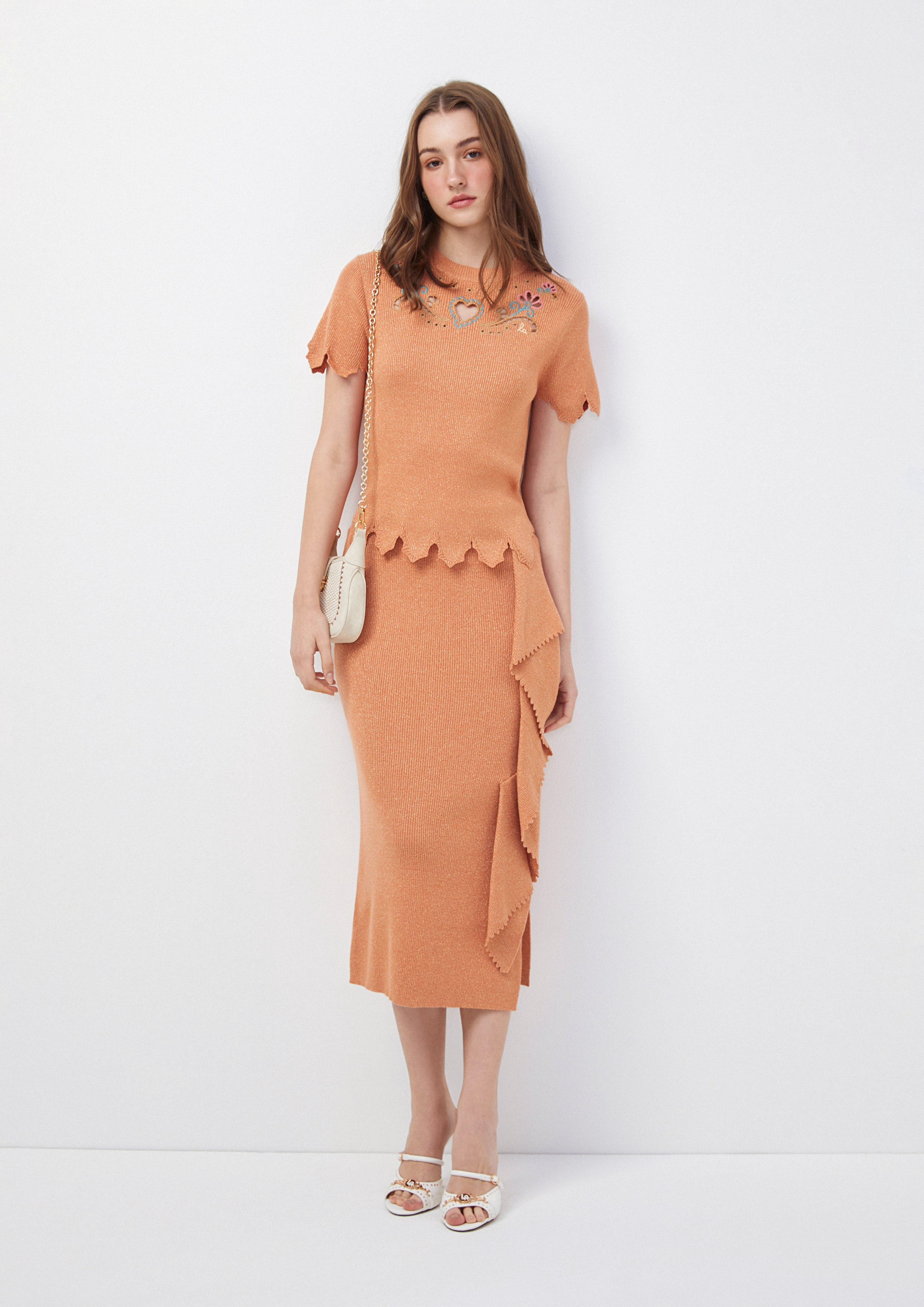 Ruffled Slit Knit Pencil Skirt Blooms and Blessings
