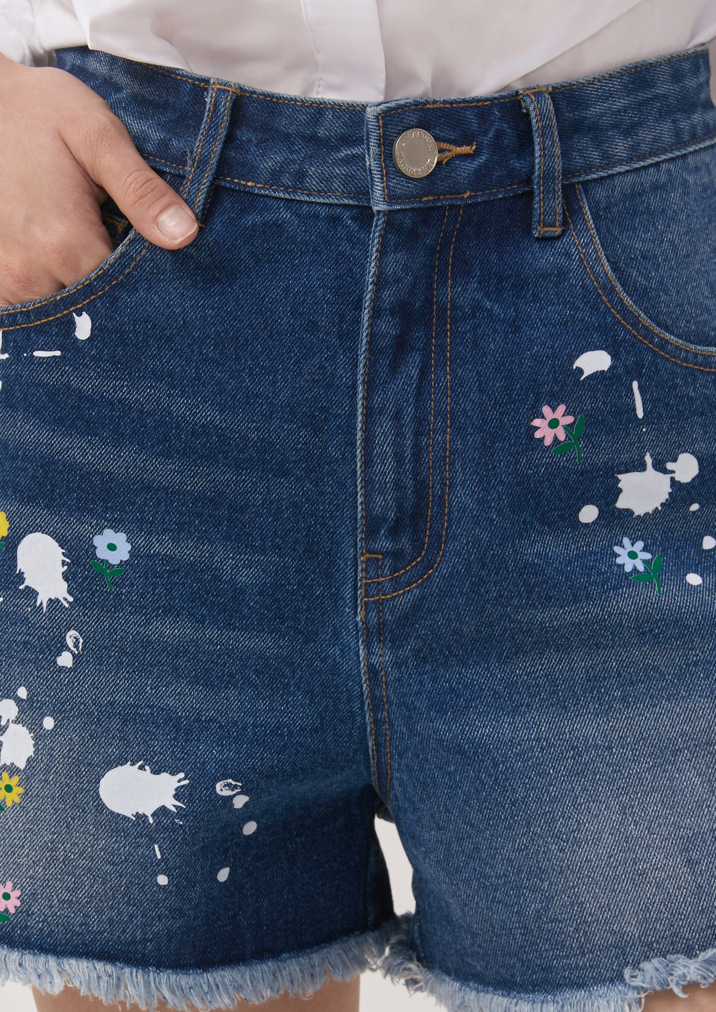 Floral Paint Splatter Denim Shorts Bloom