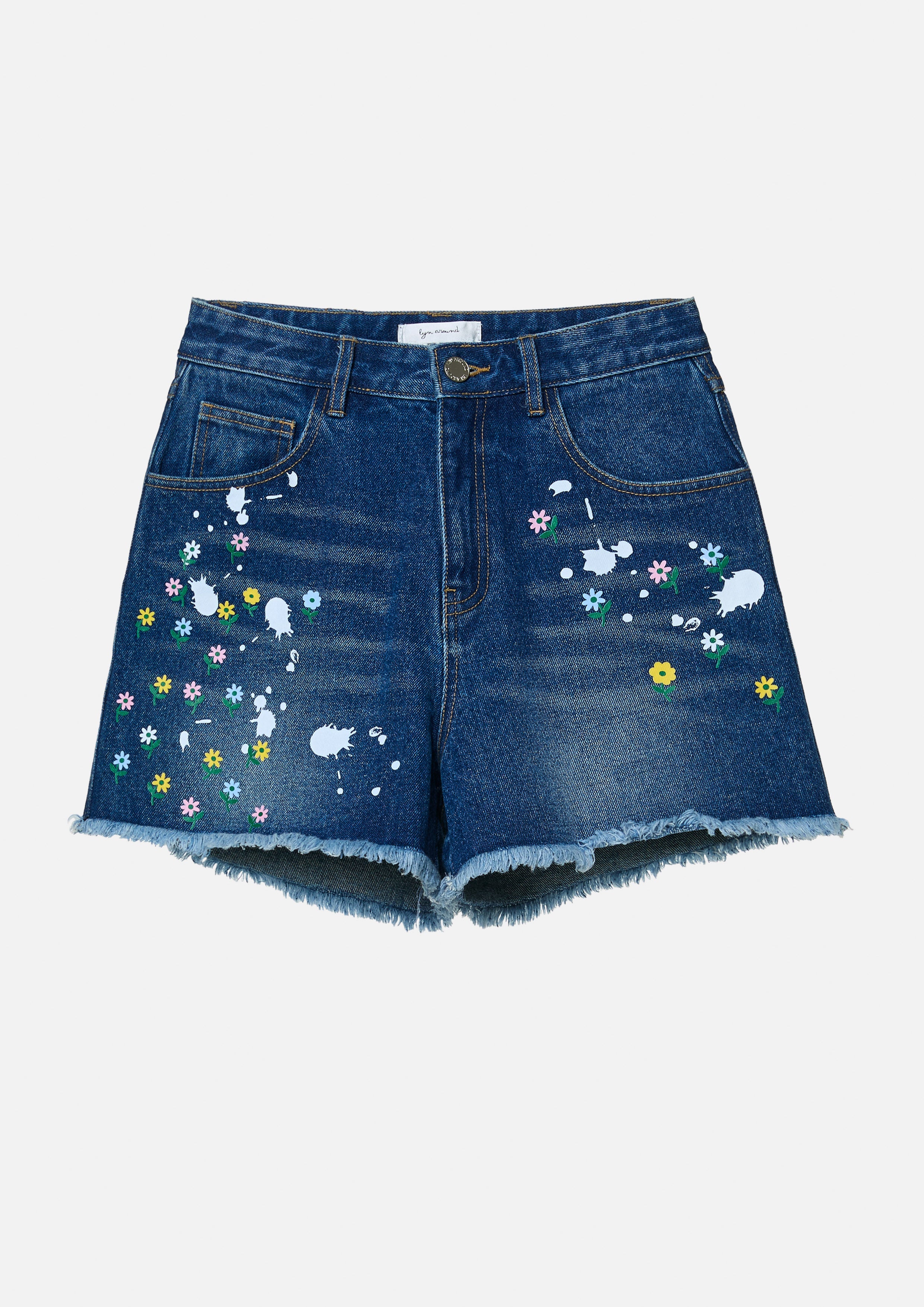 Floral Paint Splatter Denim Shorts Bloom