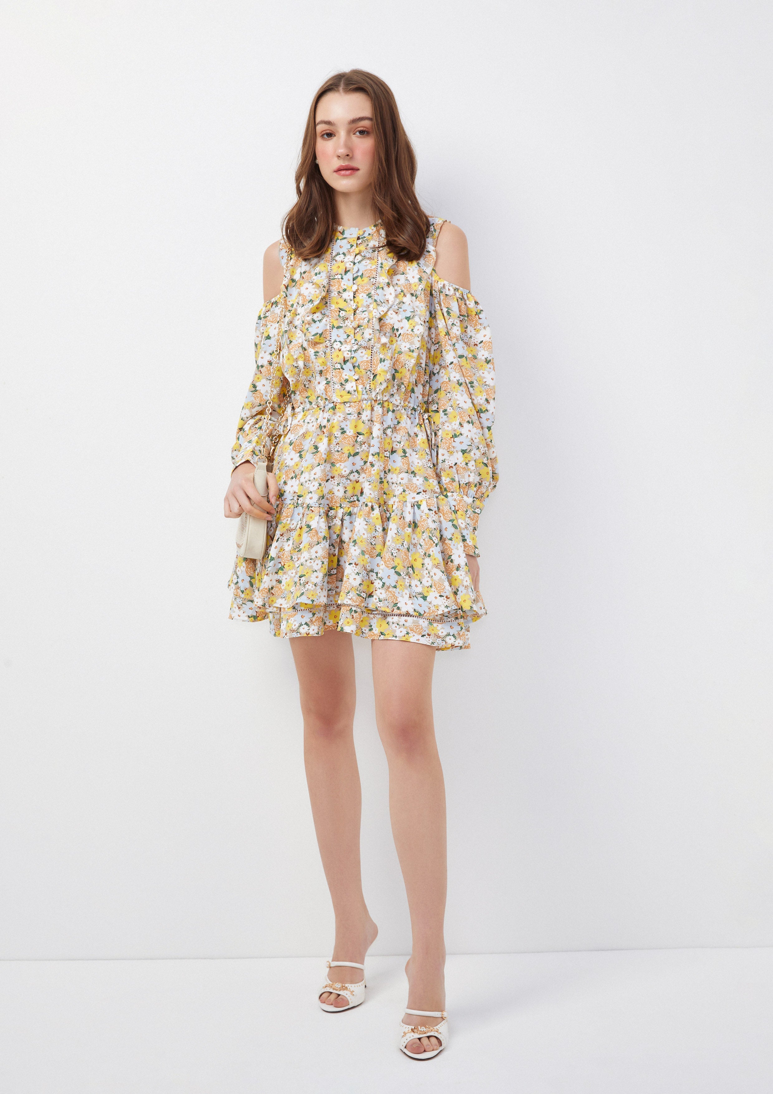 Cold-Shoulder Ruffle Floral Mini Dress Blooms and Blessings