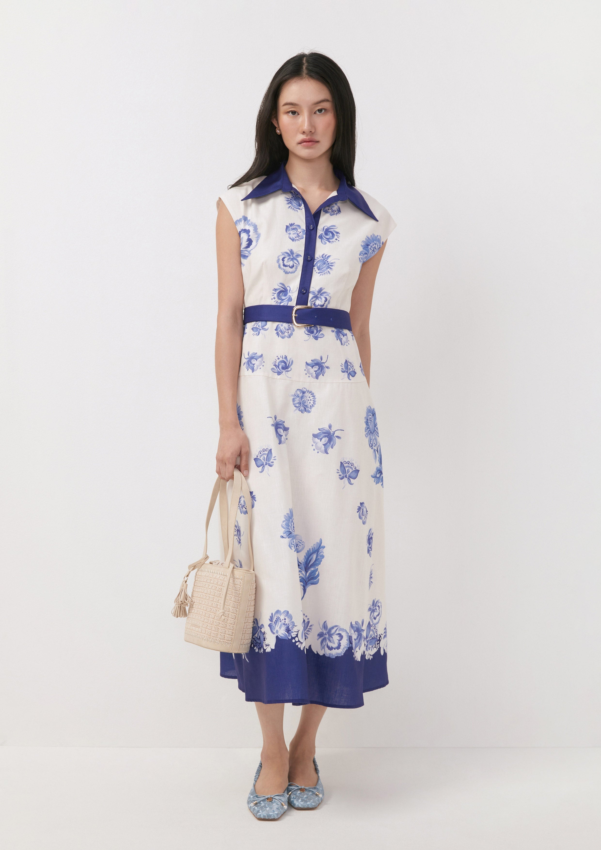 Sleeveless Shirt Collar Dress with Matching Belt May Queen