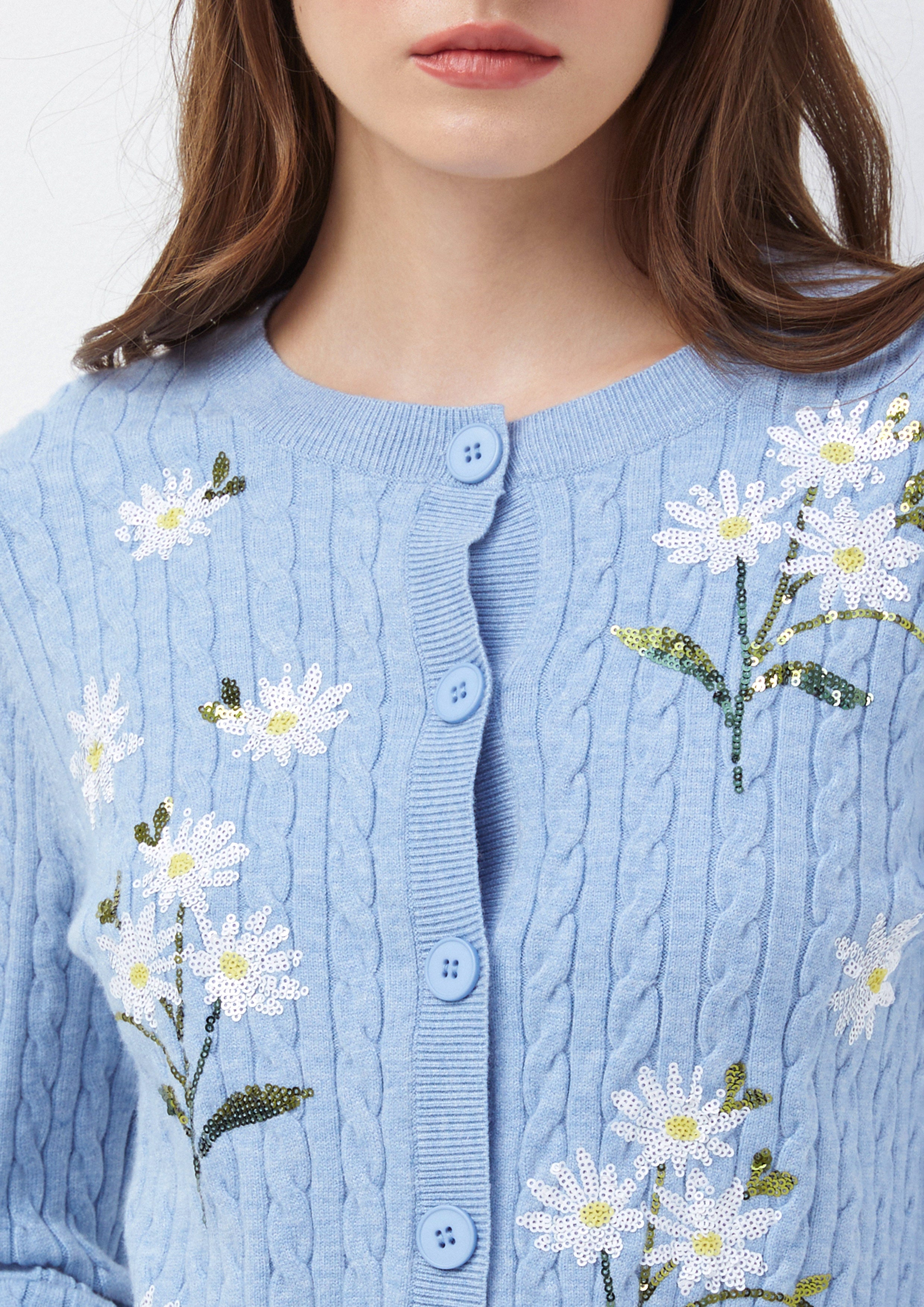 เสื้อคาร์ดิแกน ไหมพรม ปักลายดอกเดซี่ Oopsie Daisy
