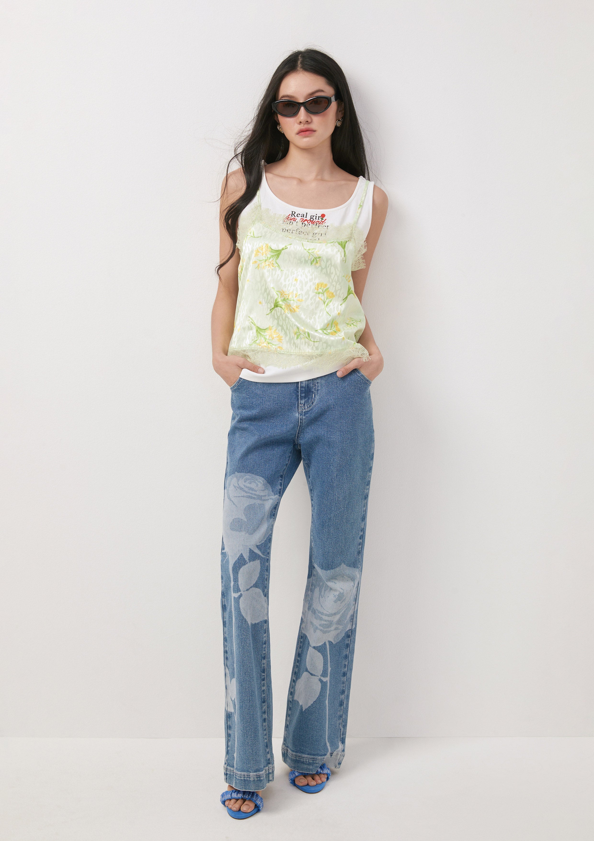 Floral Lace Trim Camisole Top Bloom