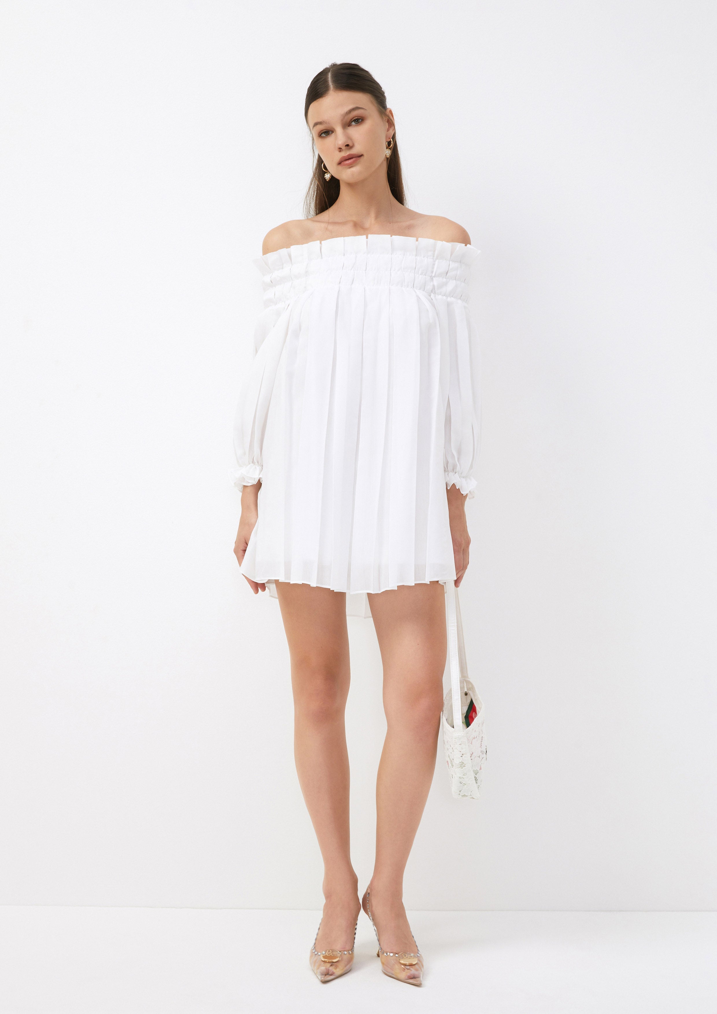 Off-Shoulder Pleated Mini Dress I'm Talking Flowers