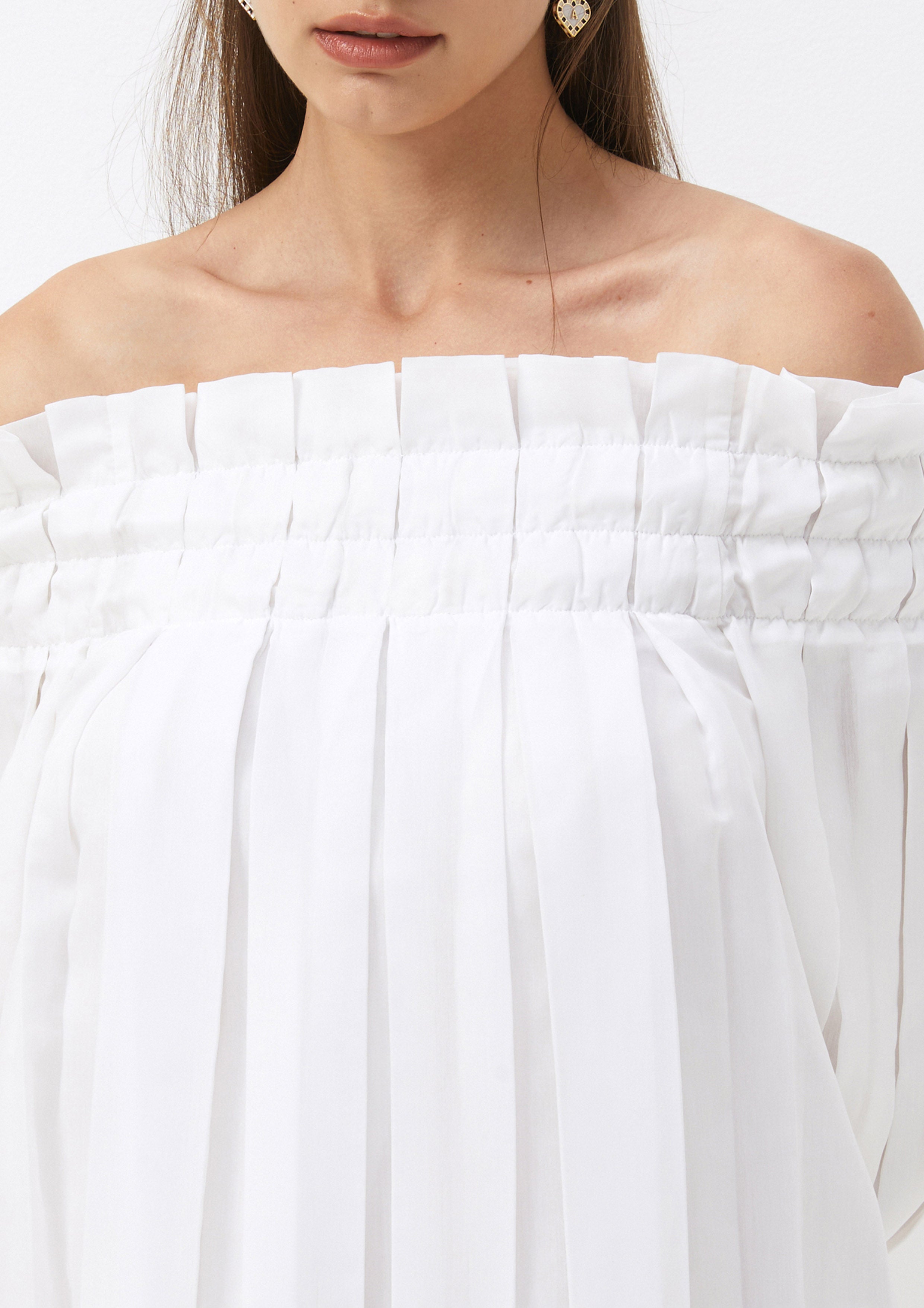 Off-Shoulder Pleated Mini Dress I'm Talking Flowers