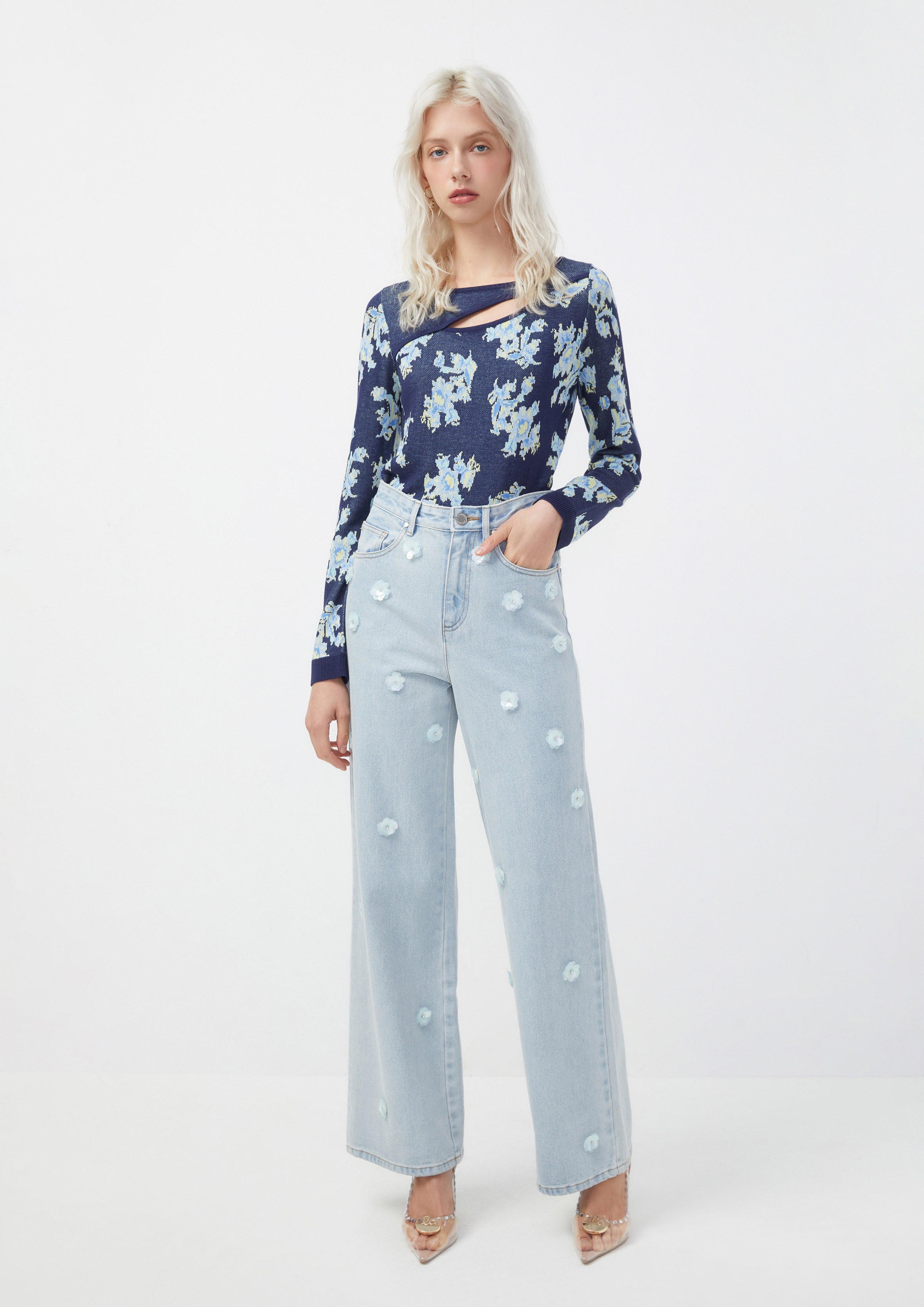 Sequin Flower Denim Jeans Oopsie Daisy