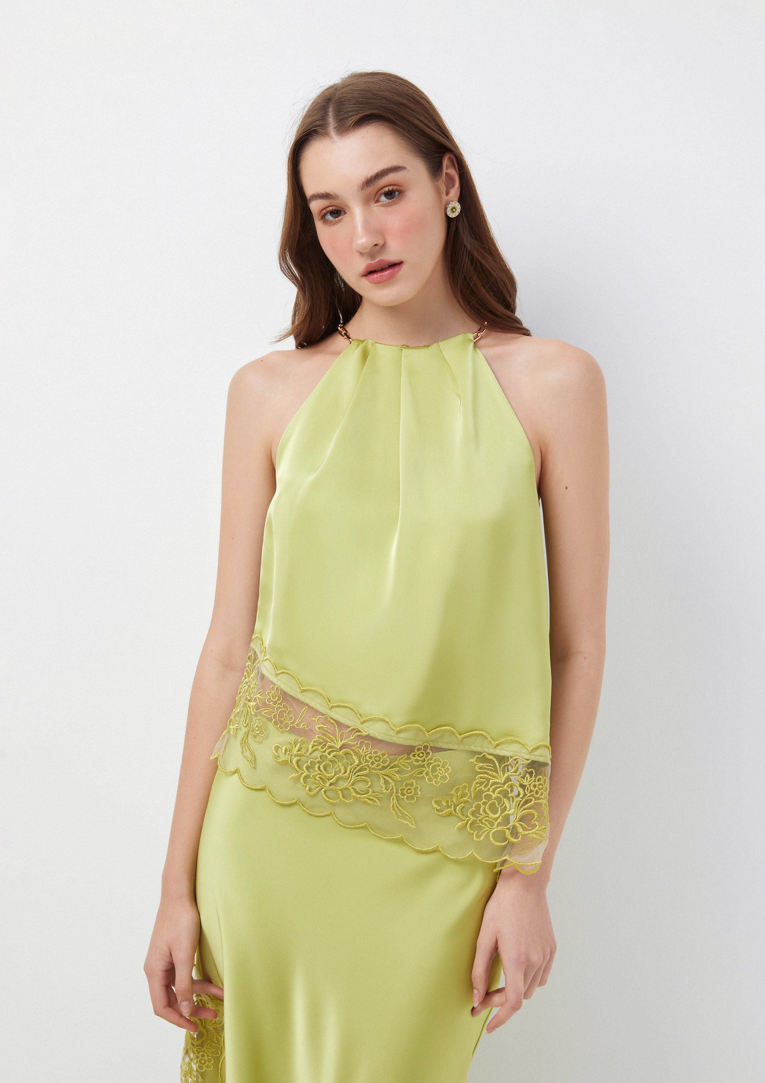 Lace Trimmed Halter Top with Chain Detail Normad Spendor