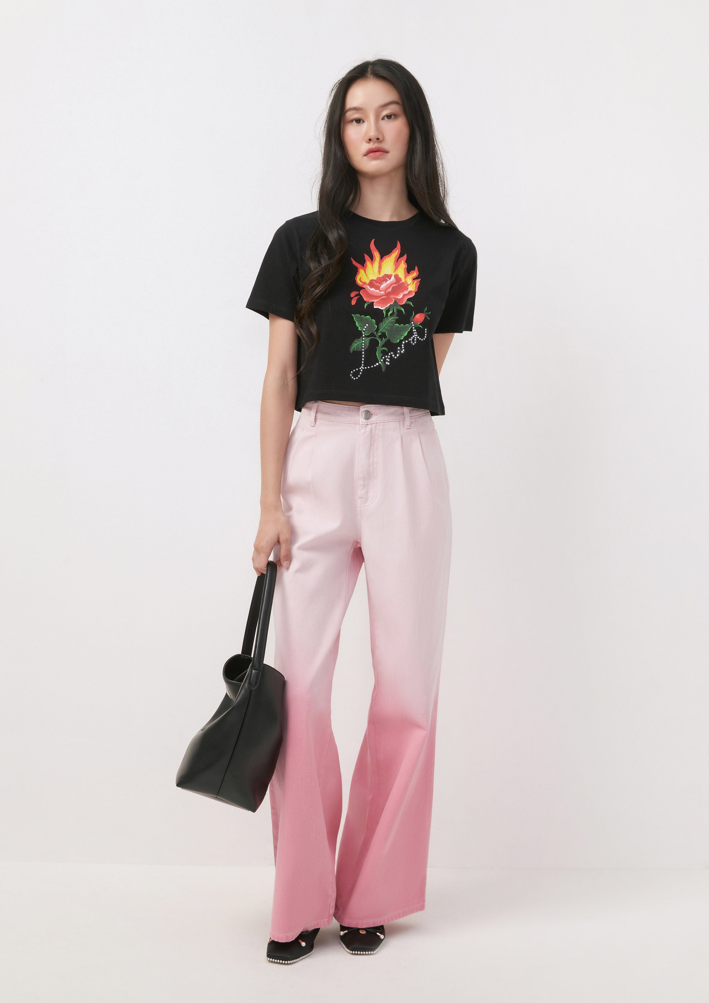 Printed Rose T-Shirt with Embellishment Dreaming Damsels