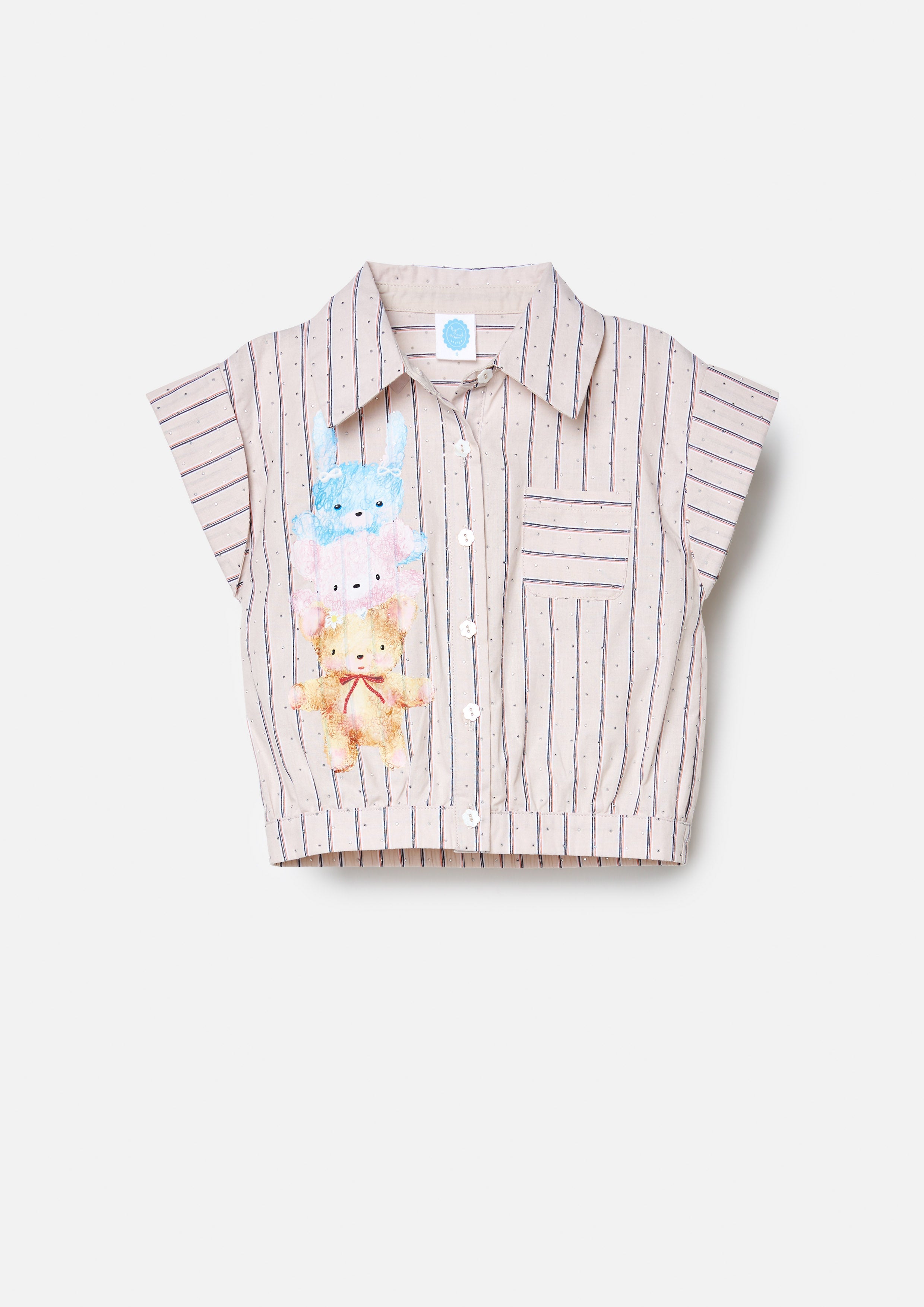Printed Striped Cropped Shirt For Girls Carefree Capture