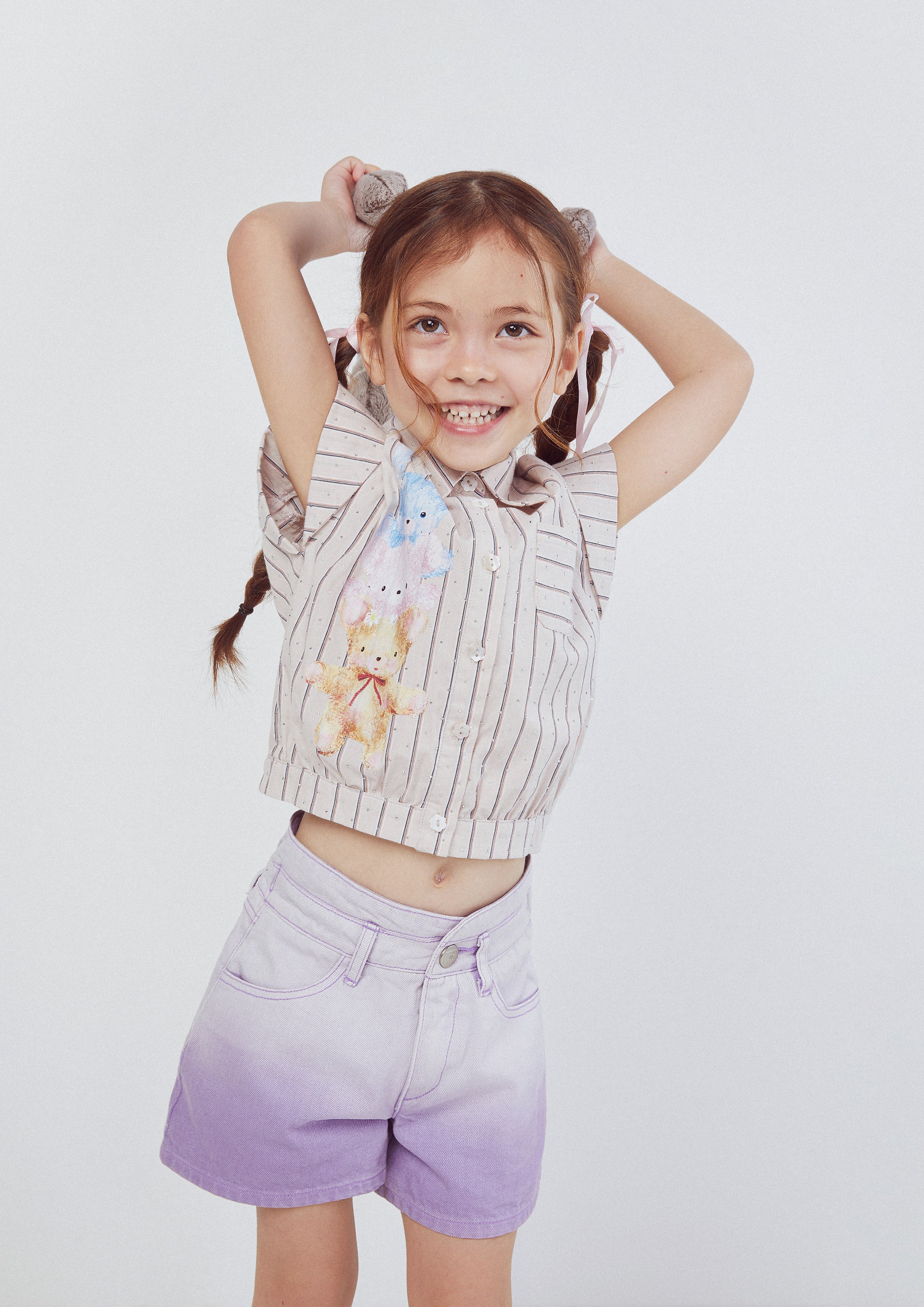 Printed Striped Cropped Shirt For Girls Carefree Capture