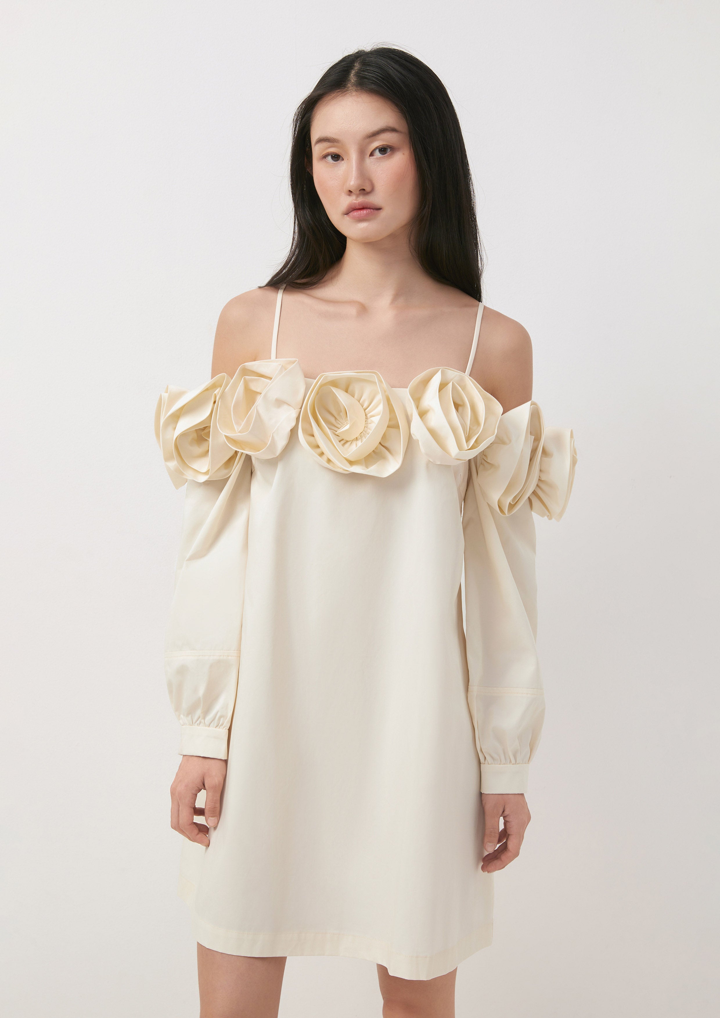 Spaghetti Strap Long Sleeve Dress with Floral Details May Queen