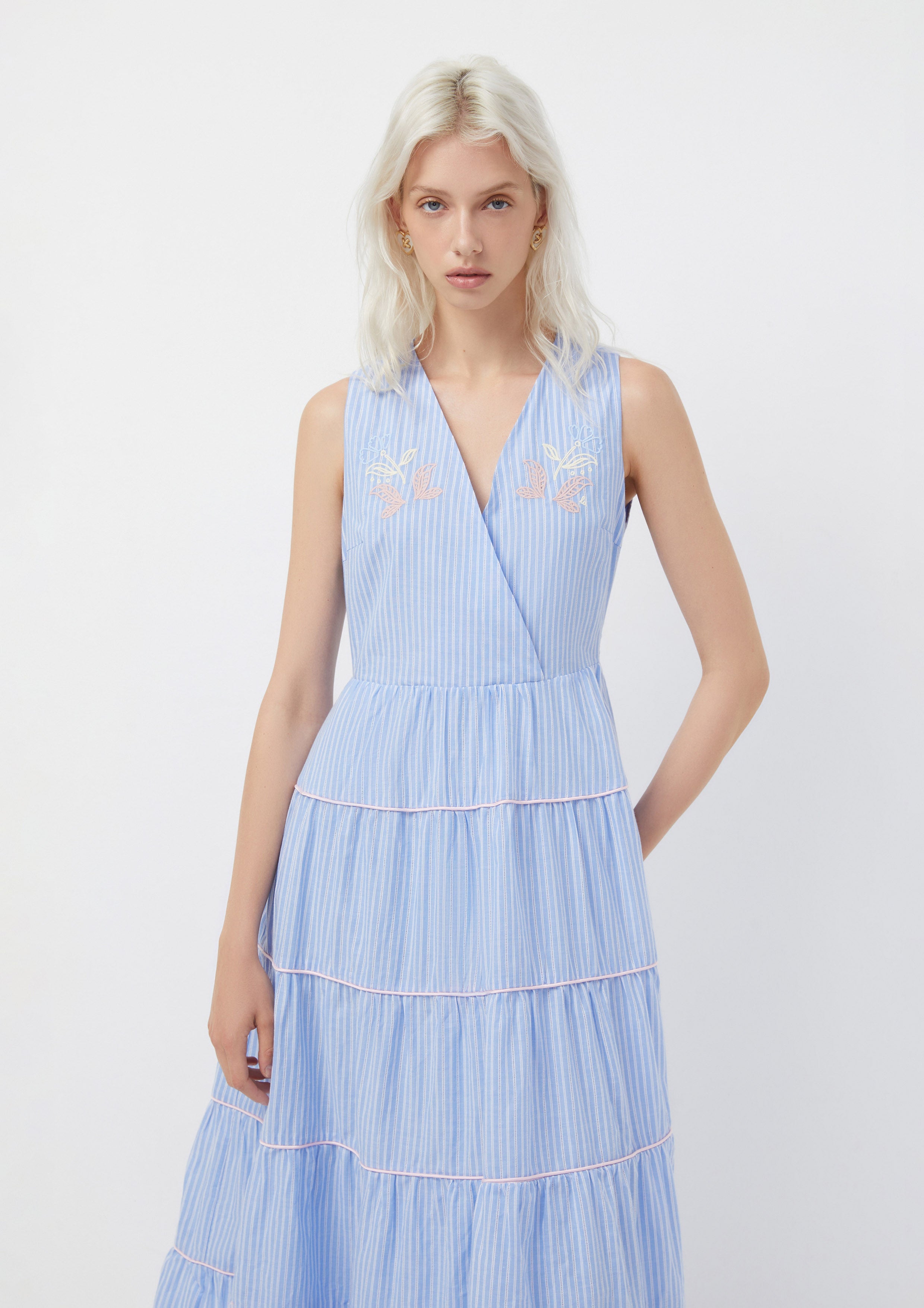 Embroidered Tiered Stripe Maxi Dress Blooms and Blessings
