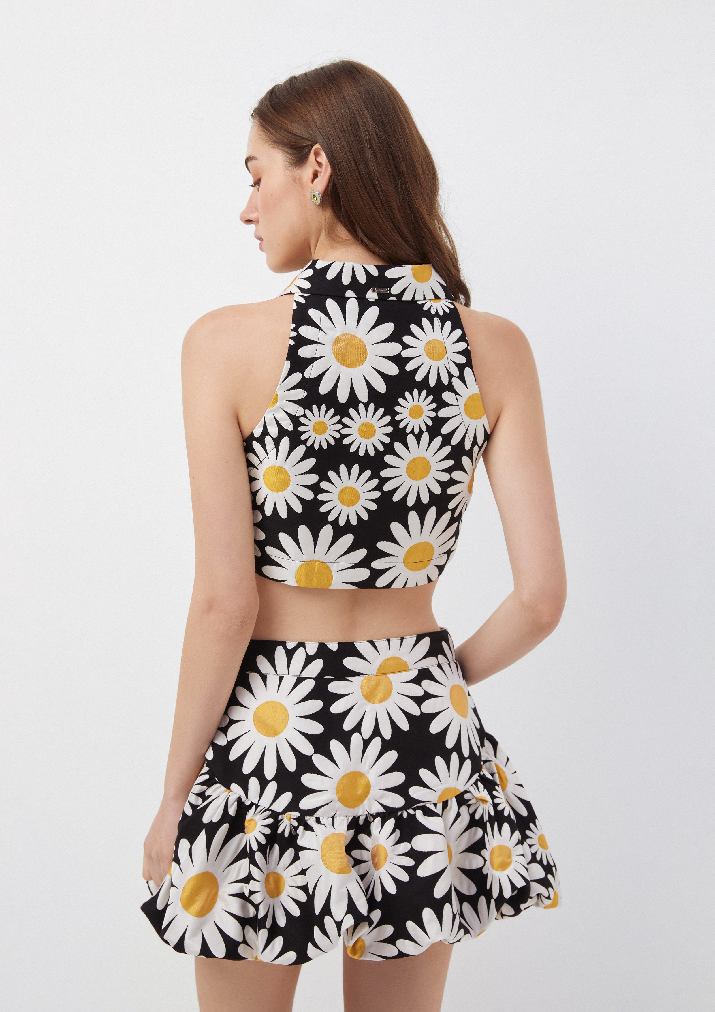Daisy Print Collared Crop Top Oopsie Daisy