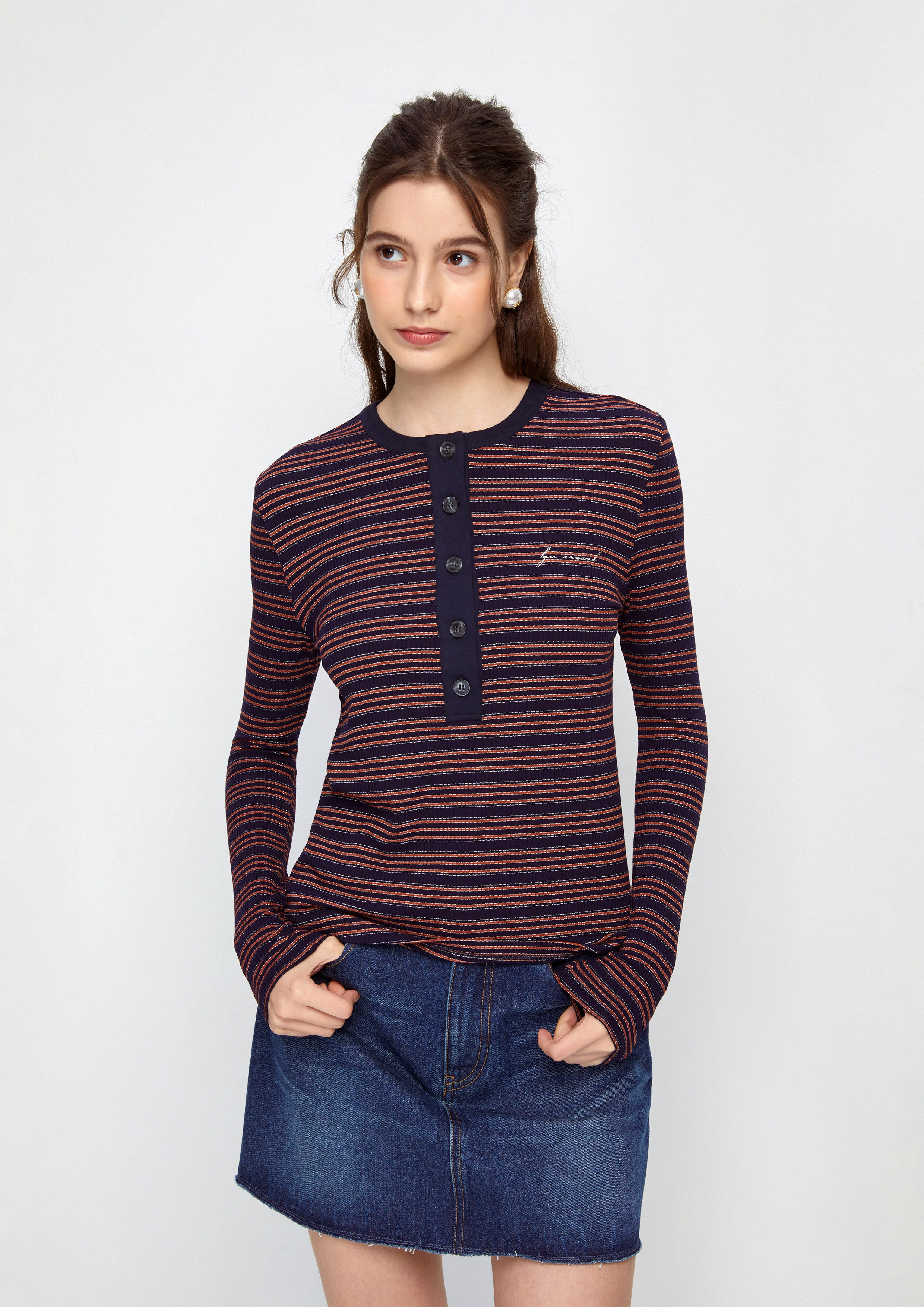 Stripe Long Sleeve Top Cat Gambit