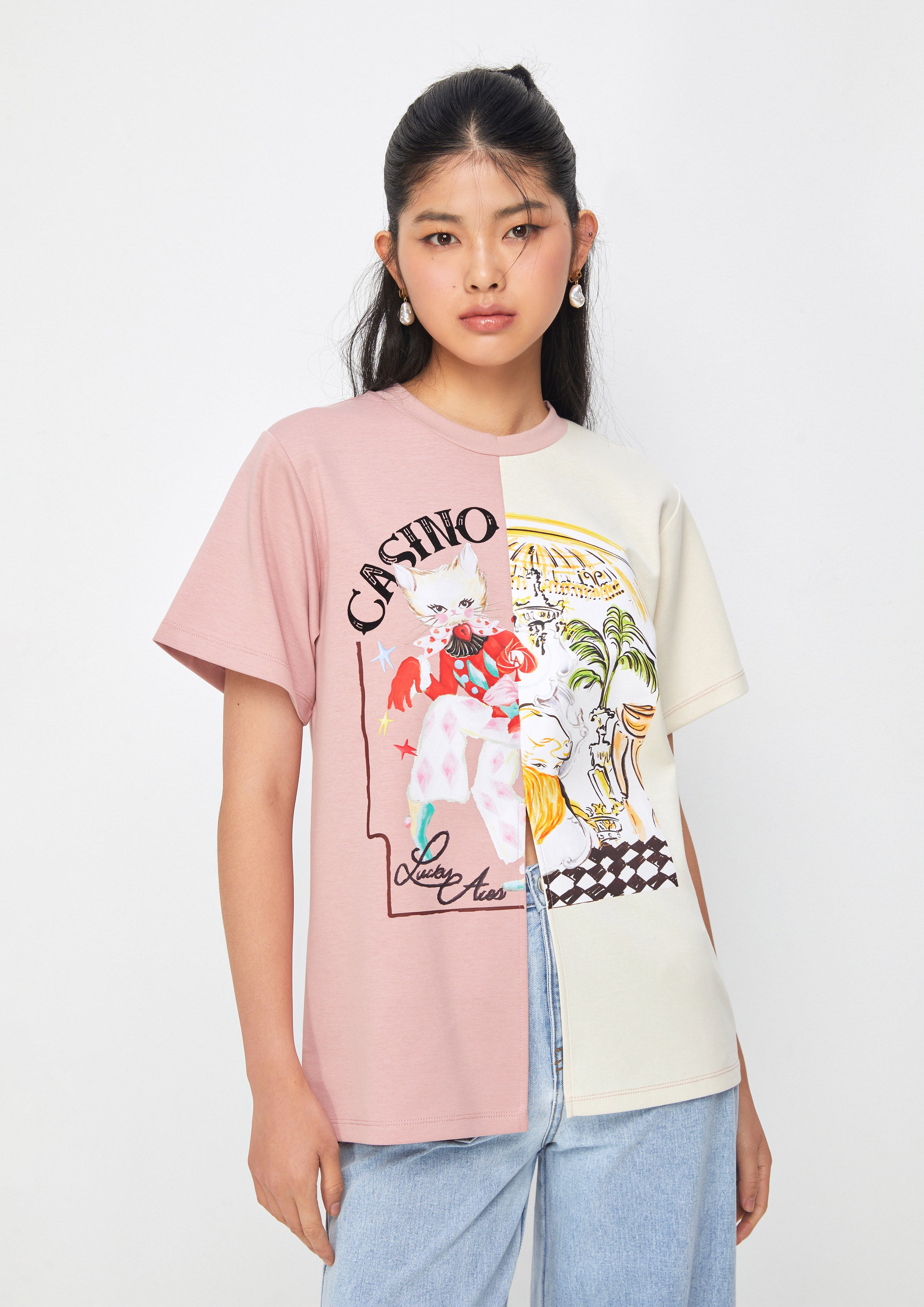 เสื้อยืดแขนสั้นทูโทนพิมพ์ลาย คอลเลกชัน Espresso Martini