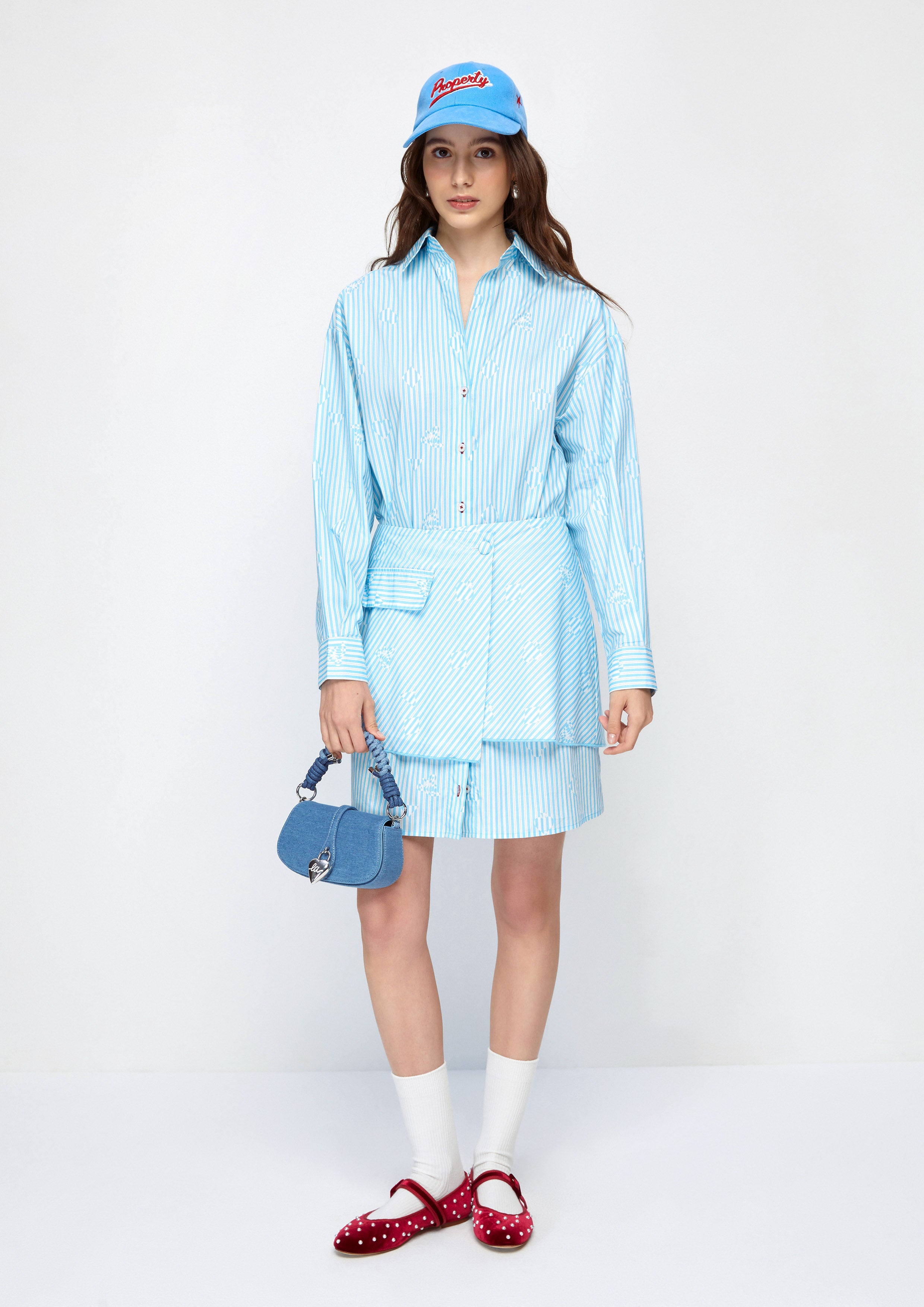 Stripe Long Shirt With Mini Skirt Set Property of Jolly