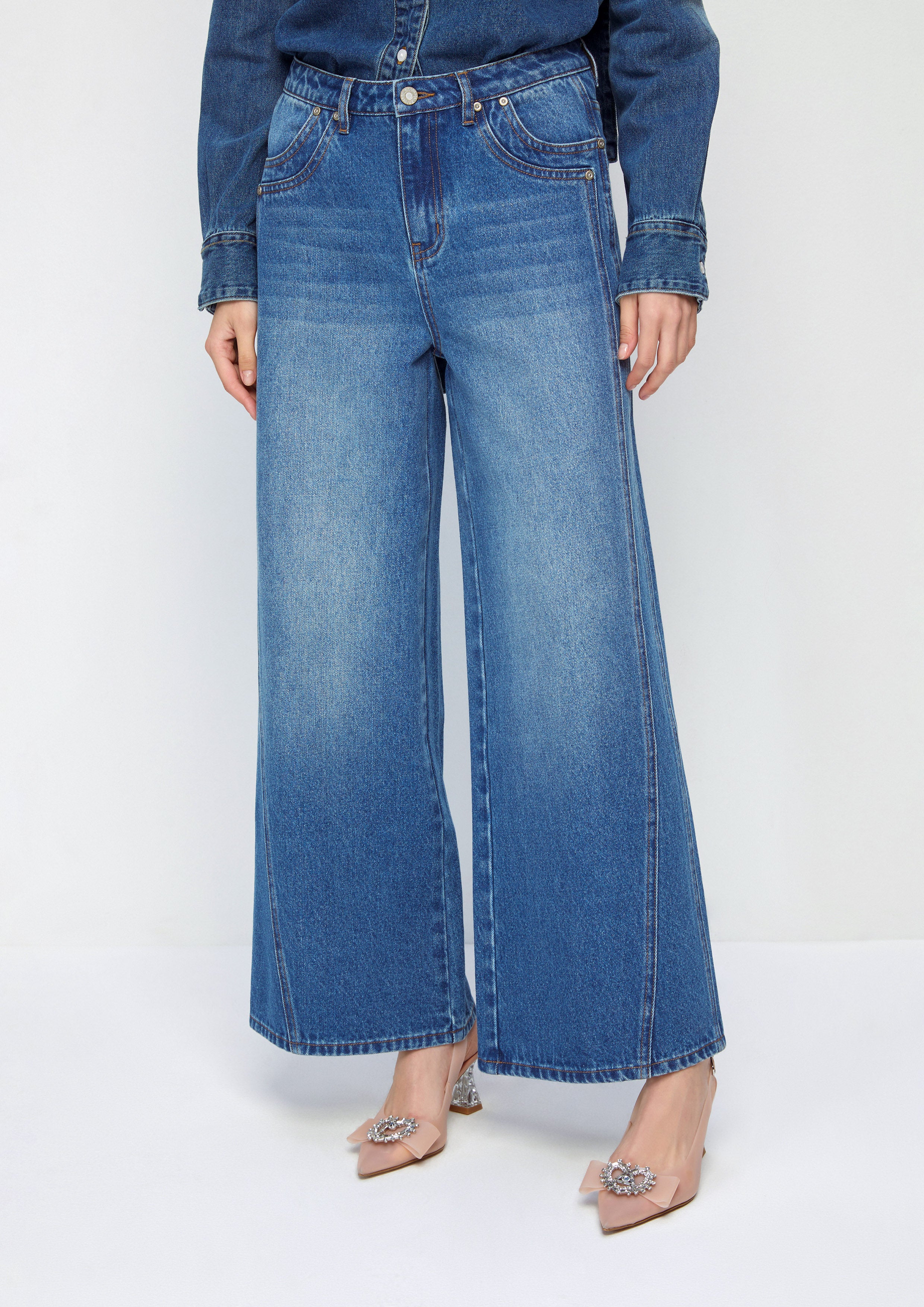 Faded Wide Leg Denim Pants Cat Gambit