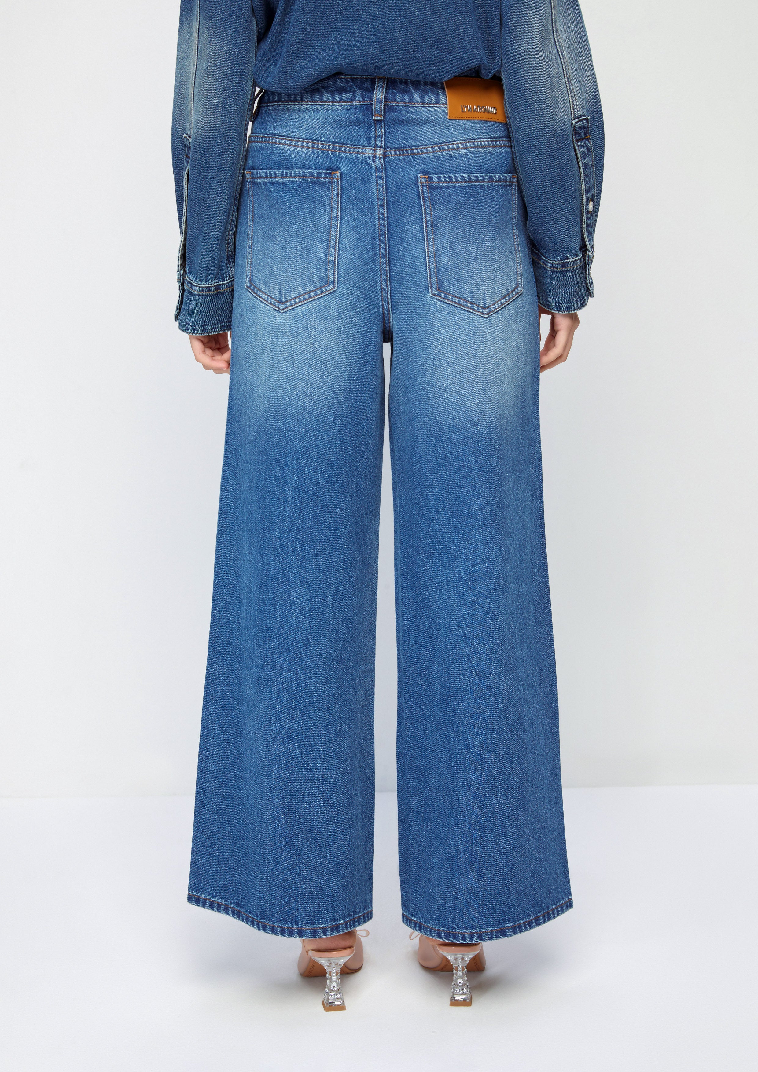 Faded Wide Leg Denim Pants Cat Gambit