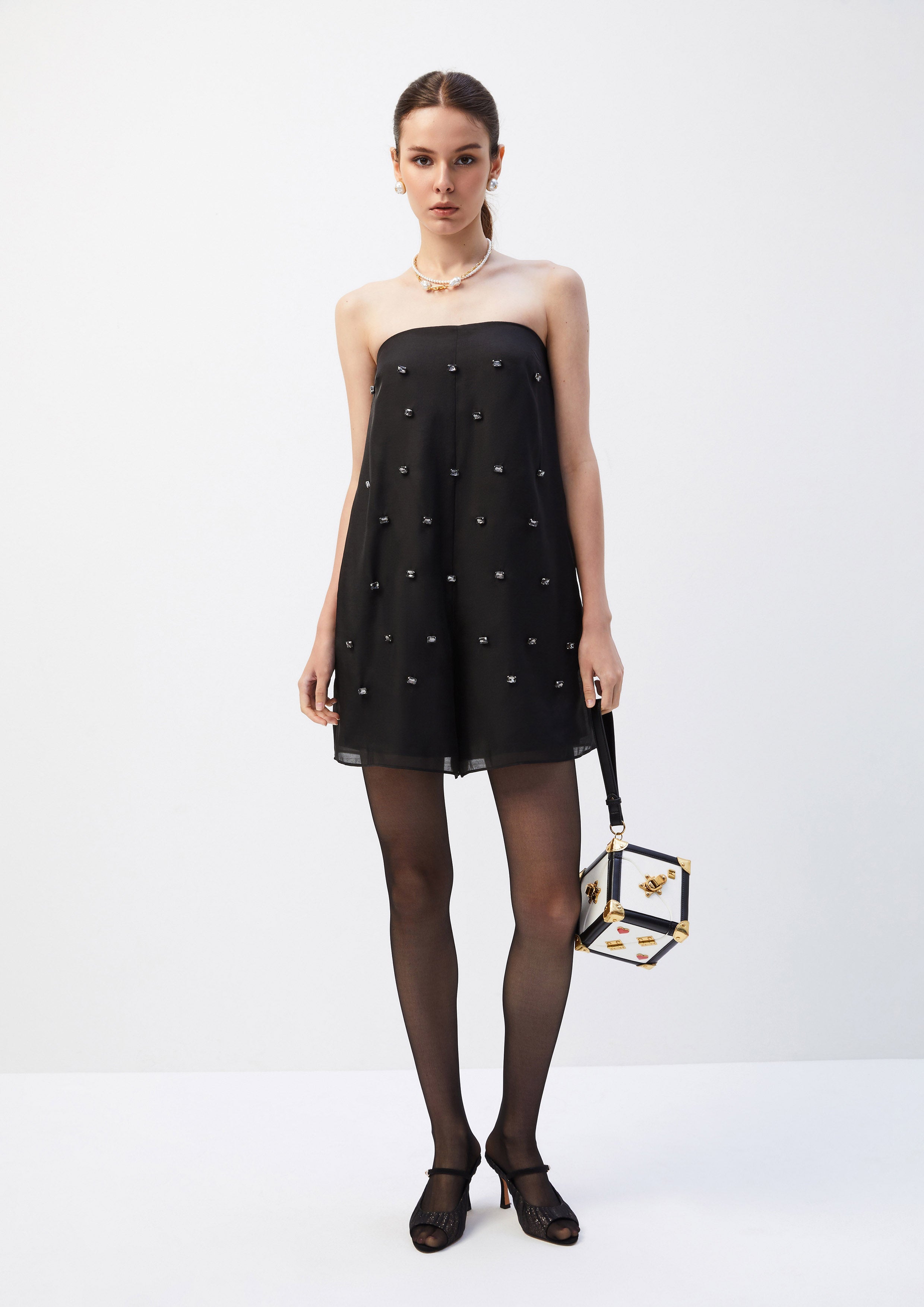 Crystal Embellished Tube Romper One Time Lover