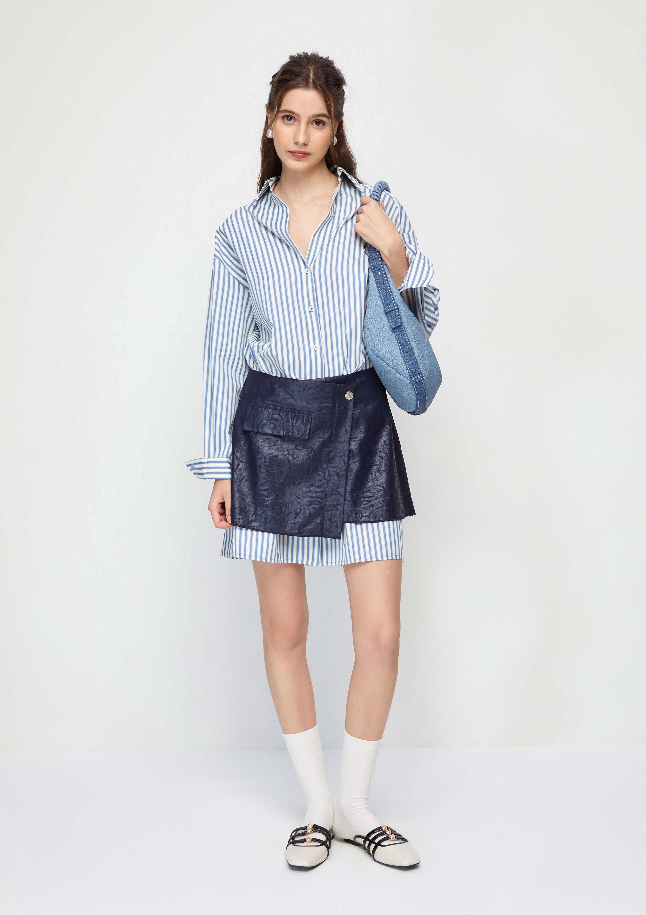 Stripe Shirt Dress With Mini Skirt Dust and Diamond