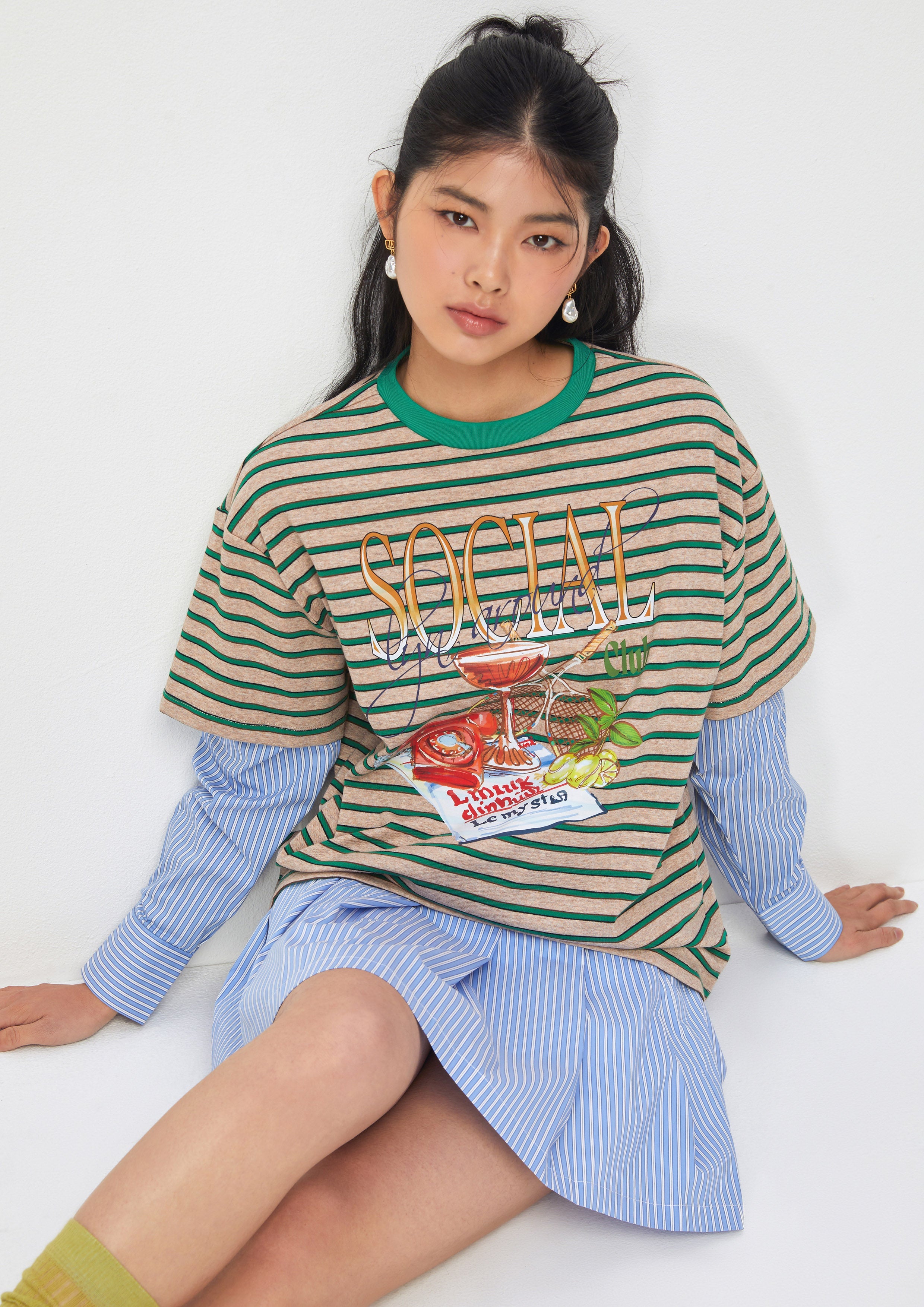 เสื้อยืดแขนยาวเลเยอร์พิมพ์ลาย คอลเลกชัน Cat Gambit