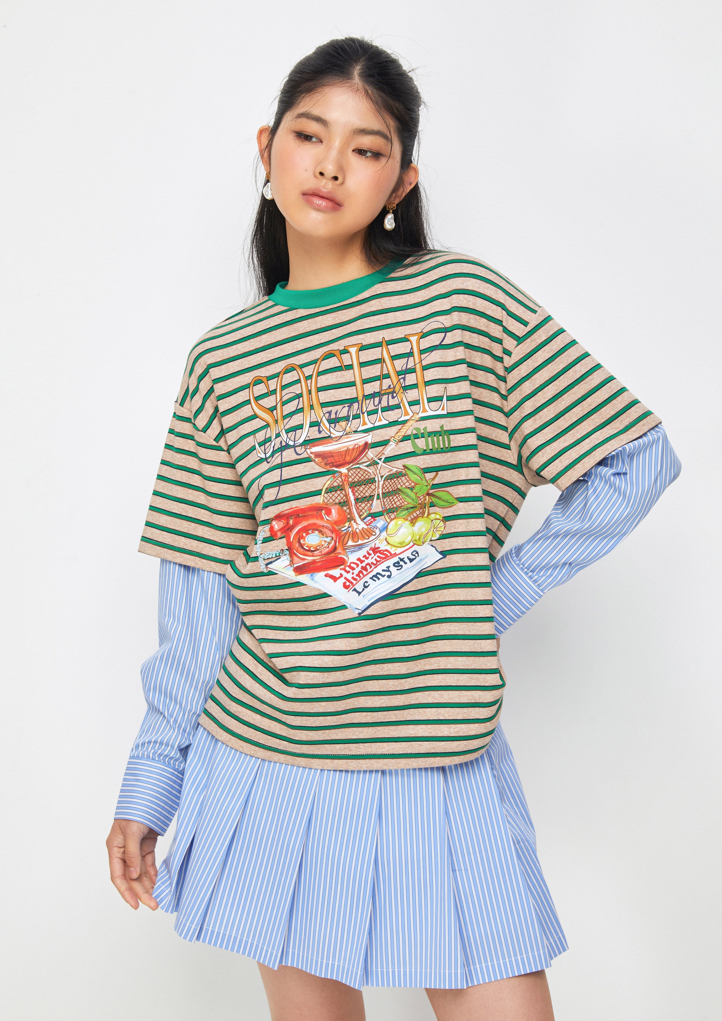 เสื้อยืดแขนยาวเลเยอร์พิมพ์ลาย คอลเลกชัน Cat Gambit